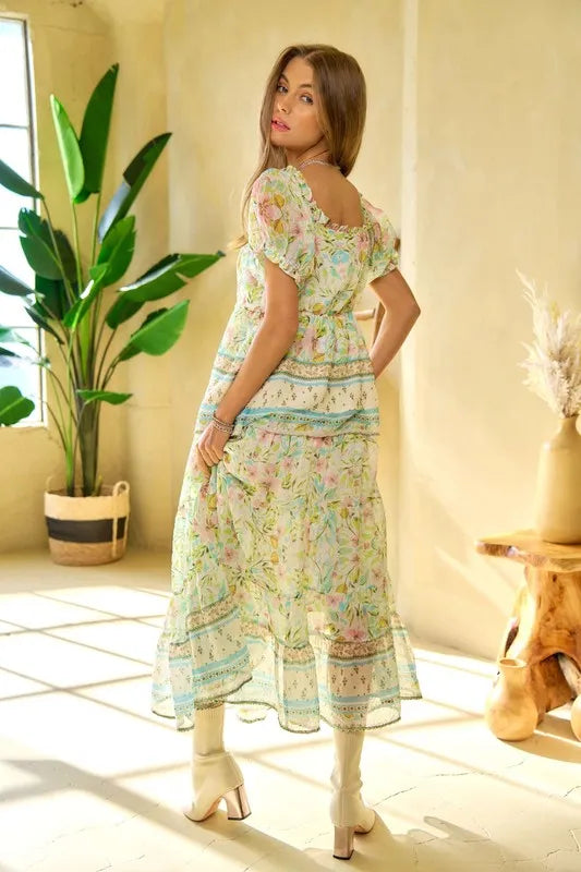 Floral Border Print Ruffled Textured Blouse - Women's Spring Fashion Top for Casual Outings & Date Nights