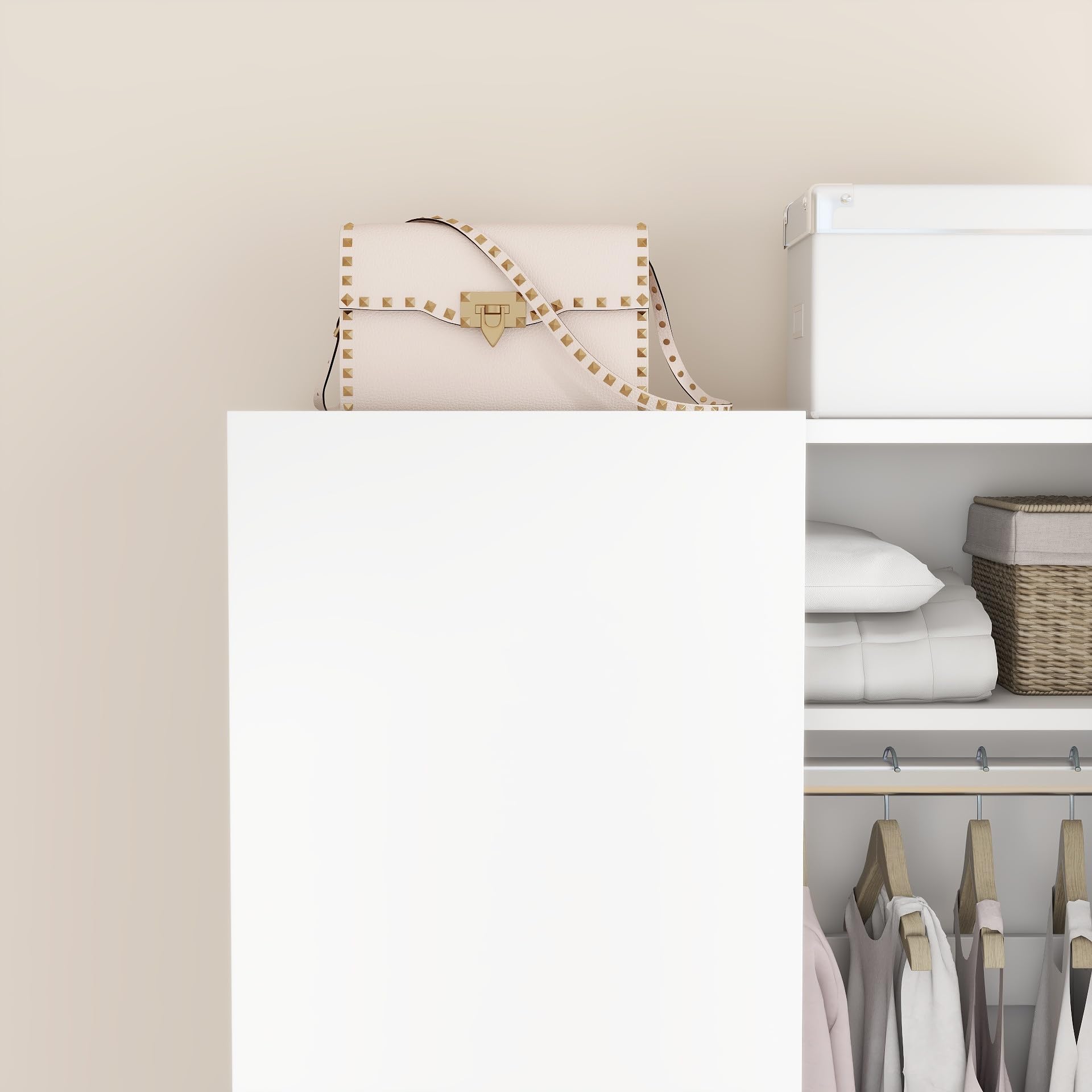 Panana 2 Door Wardrobe Closet - White Bedroom Storage Cabinet with Shelves & Hanging Rod - Perfect for Bedroom, Guest Room, Apartment & Dorm Organization
