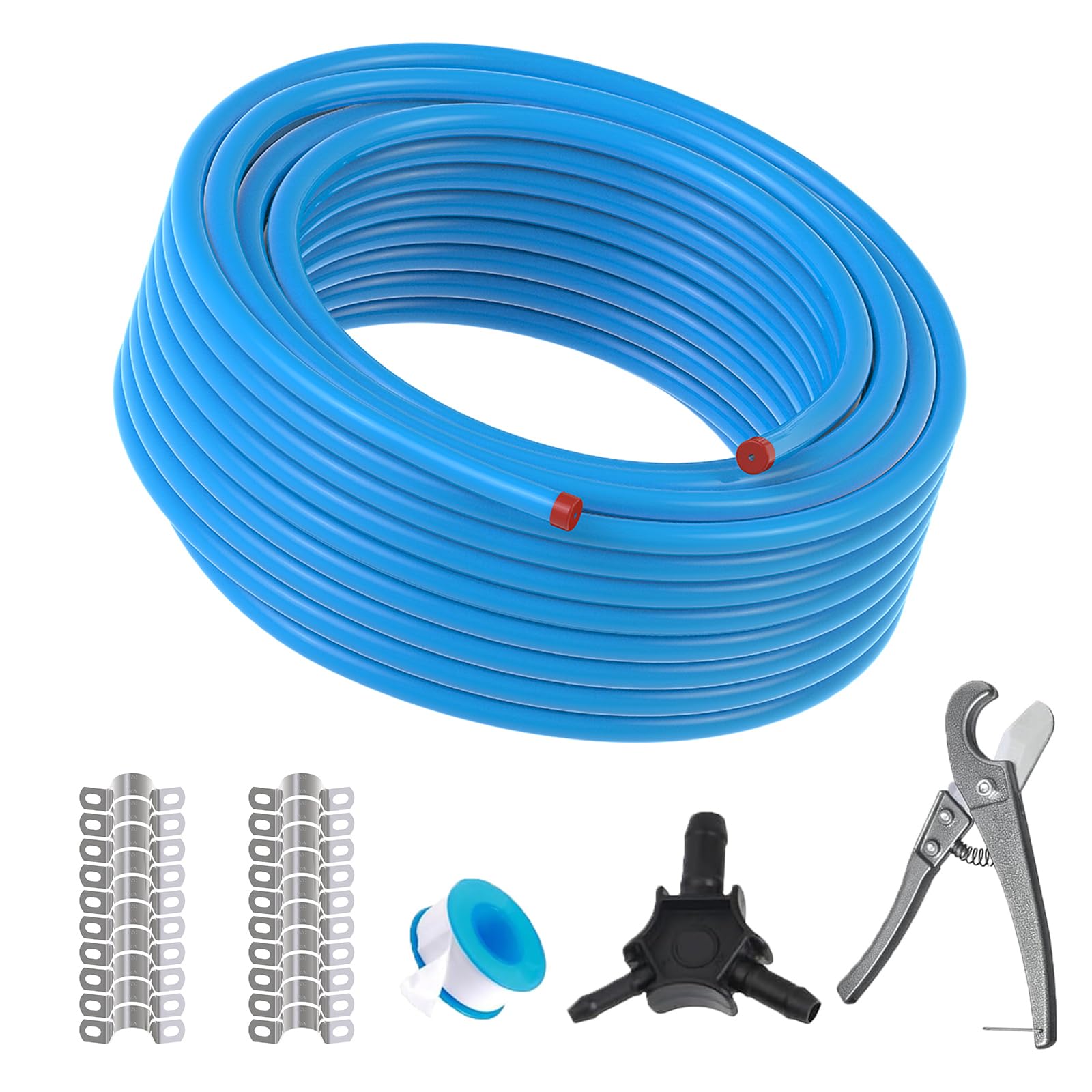 3/4 Inch x 100 Ft Compressed Air Piping System - Heavy Duty HDPE-Aluminum Air Hose Kit (200 PSI, Blue) for Garage Air Compressors, Automotive Shops & Industrial Applications - Includes All Accessories for Easy Installation