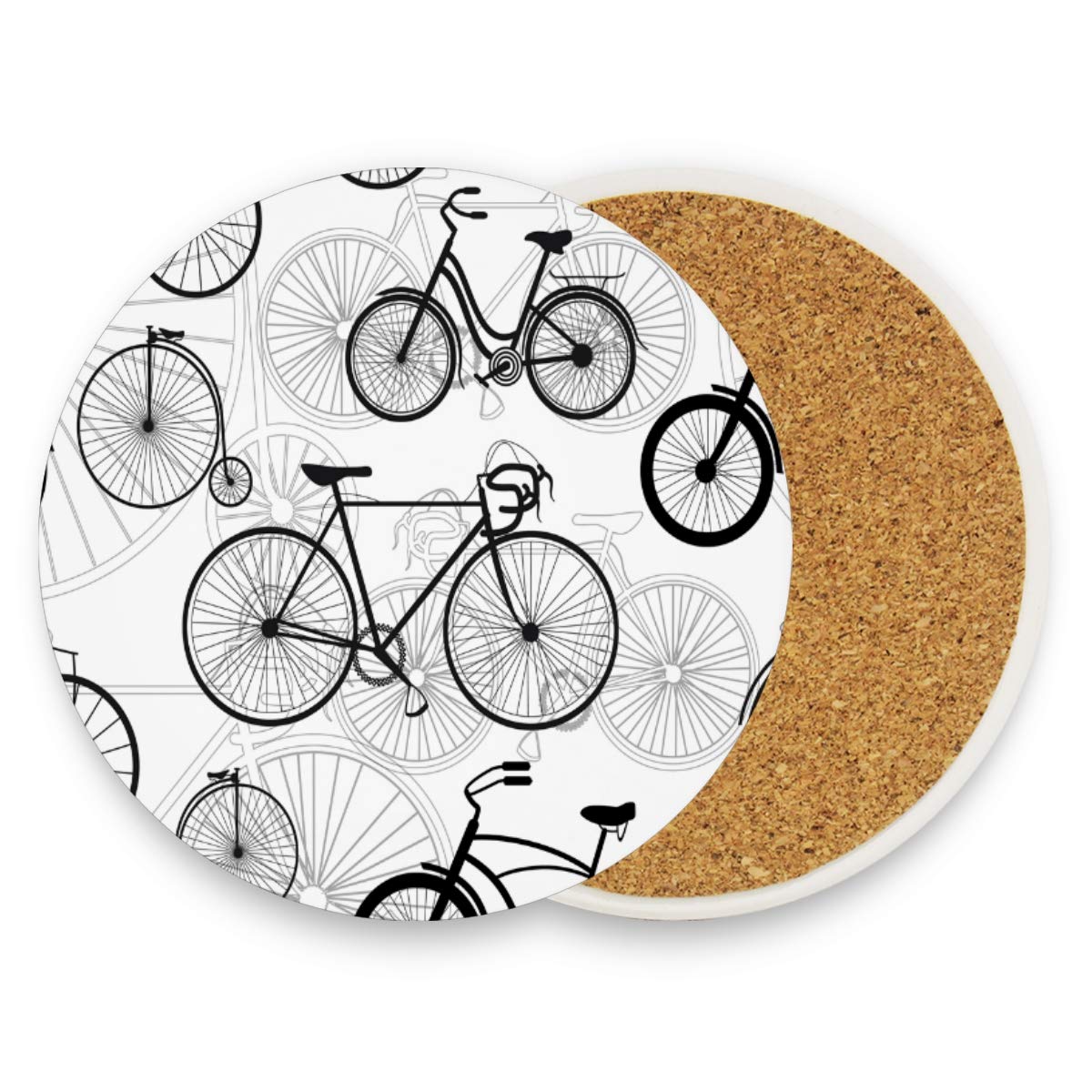 Nander Absorbent Stone Drink Coasters Set of 4 - Bicycle Bike Print Bar Coasters for Coffee, Beer, Wine & Cocktails - Perfect for Home, Office & Pub Use