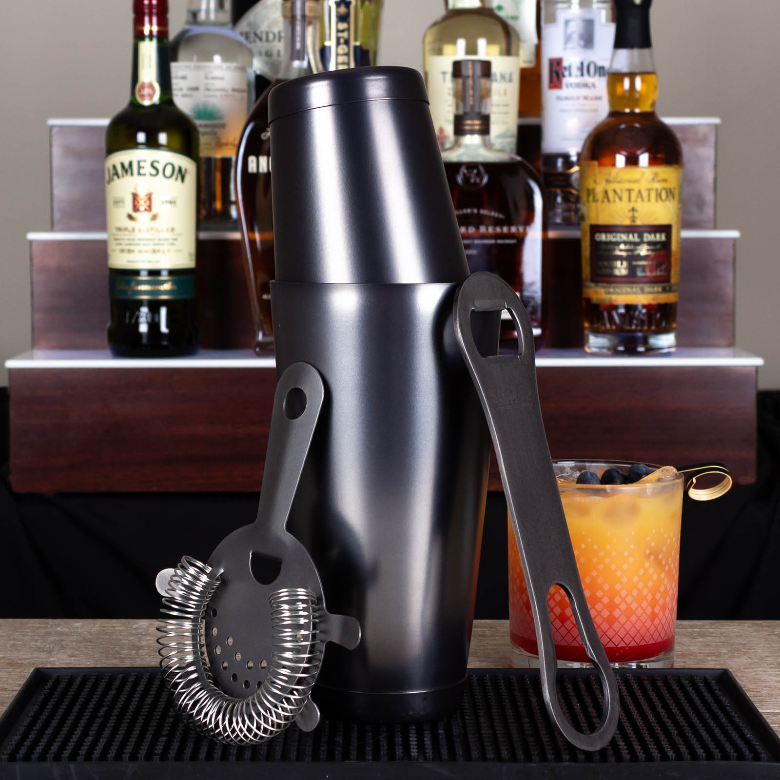 4-Piece Bar Set with V-Rod® in Gunmetal Finish - Perfect for Home Bars, Restaurants, and Outdoor Entertaining