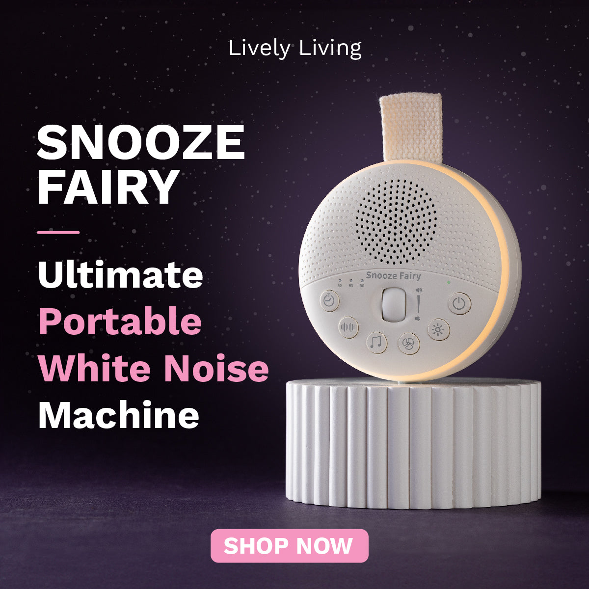 Snooze Fairy Portable White Noise Machine for Sleeping, Travel & Baby - Soothing Natural Sounds for Relaxation, Meditation & Nursery - USB Rechargeable Sleep Aid Device
