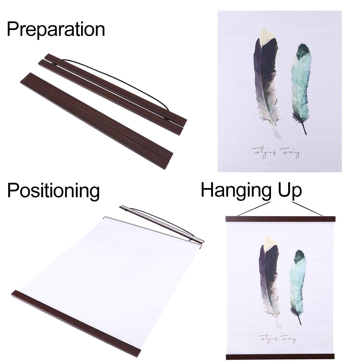 Ywlake Magnetic Poster Hanger - 24x36 24x18 24x32 Wooden Poster Frame with Dowel Scroll Hanging Kit for Walls - Perfect for Displaying Maps, Canvas Artwork & Prints in Home, Office or Gallery (Walnut, 24 Inch)