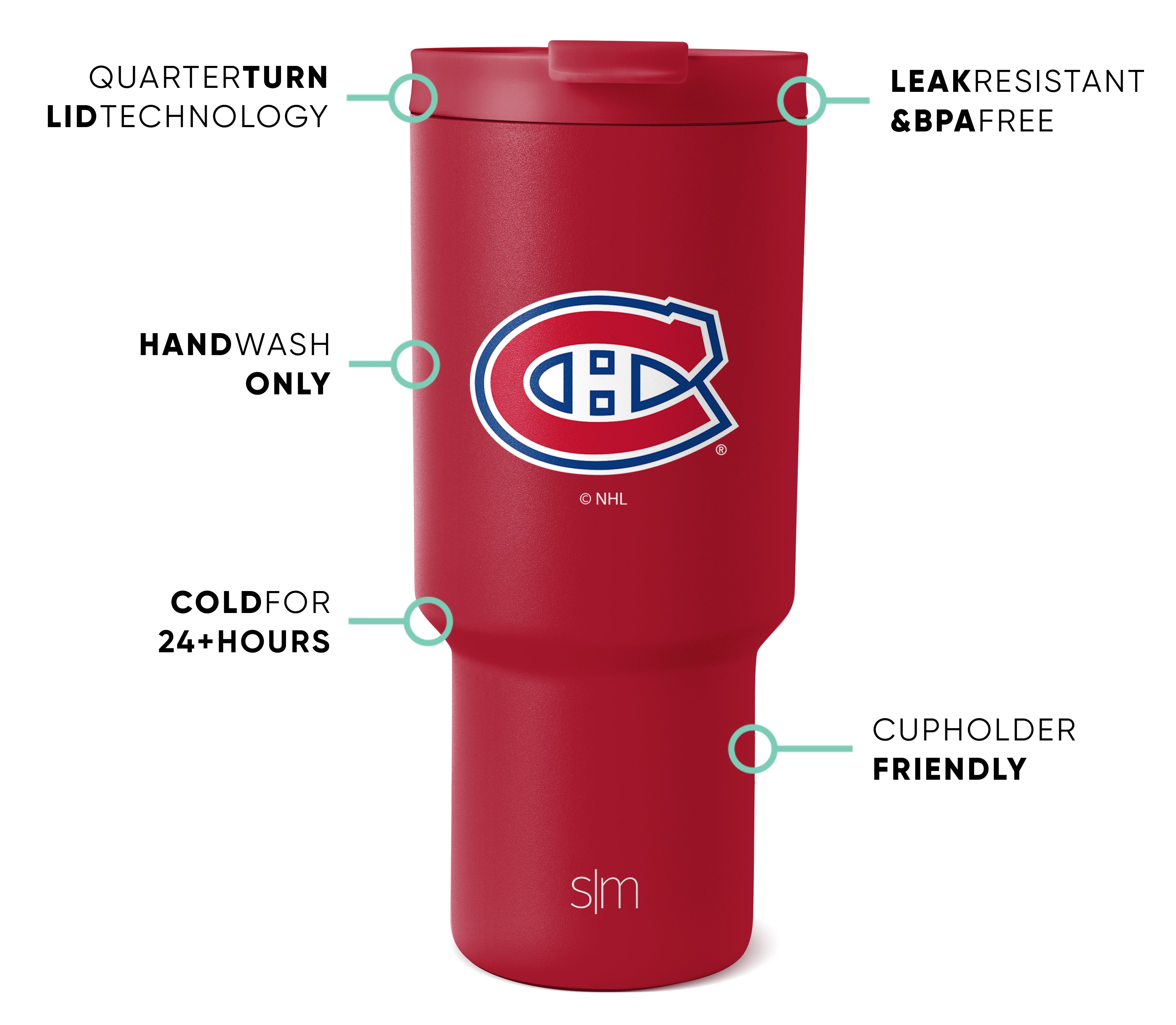 NHL Trek Tumbler 20oz Insulated Stainless Steel Water Bottle with Lid - Leakproof Travel Mug for Hockey Fans - Perfect for Game Day, Camping & Outdoor Adventures