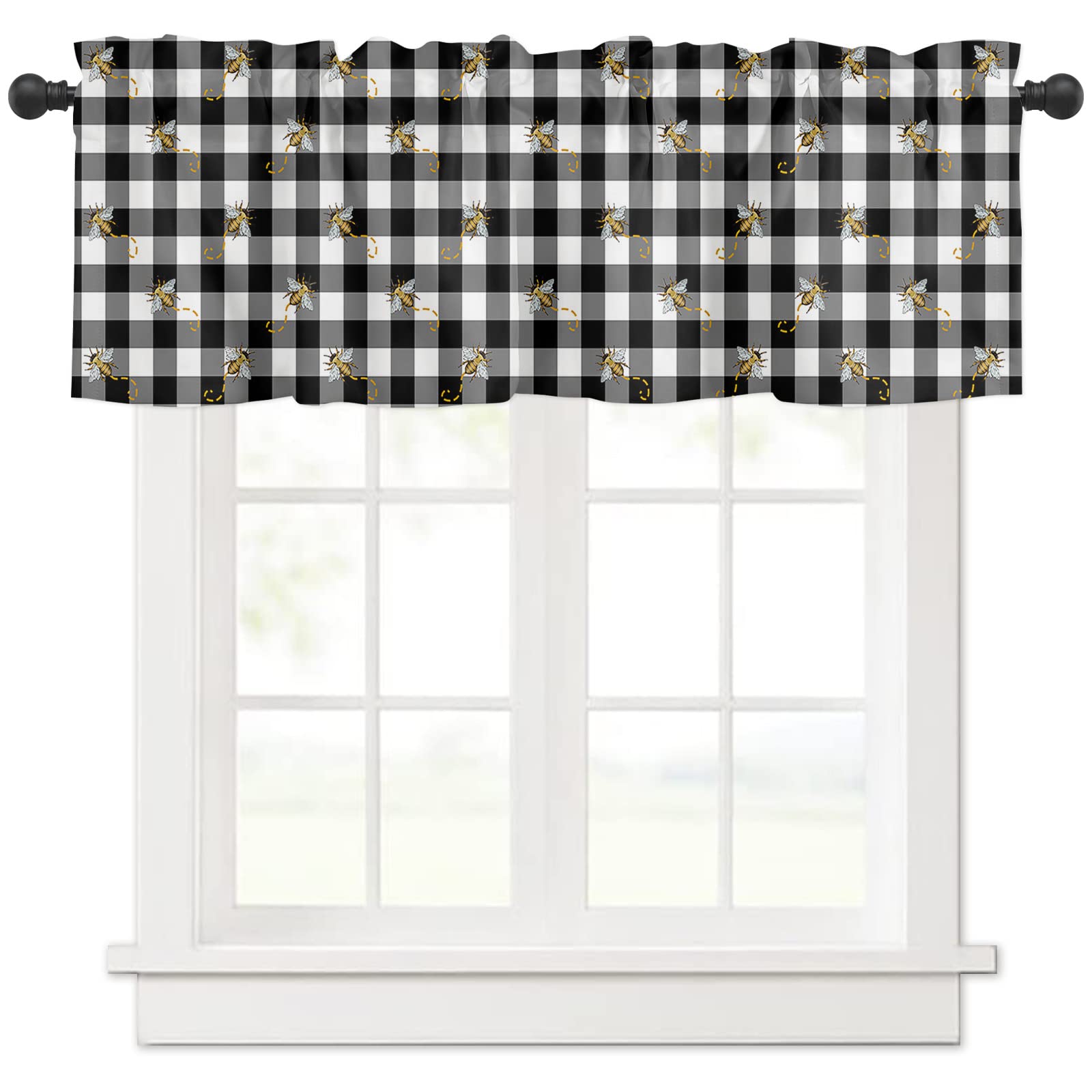 Black White Buffalo Plaid Kitchen Valance 54x18