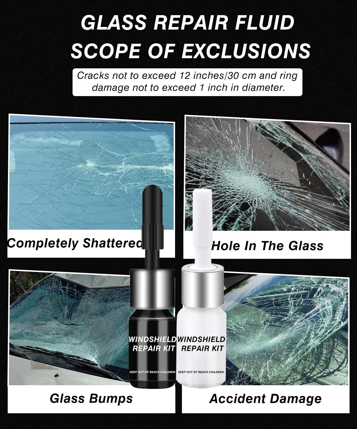 Windshield Crack Repair Kit - Auto Glass Repair for Chips & Cracks with Curing Device (2pcs) | Professional DIY Solution for Car Windshield Damage from Rocks & Road Debris