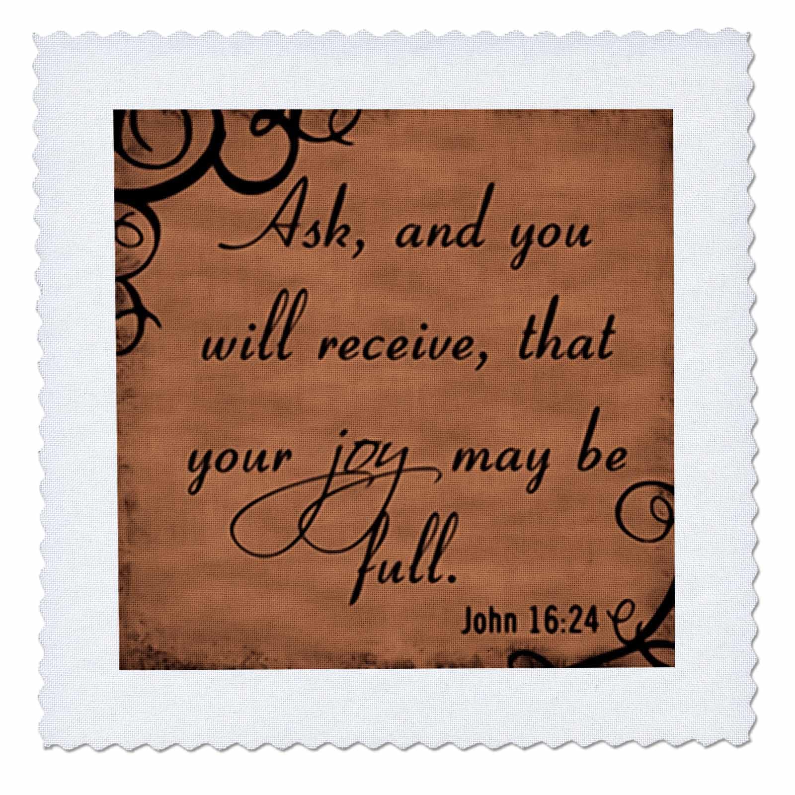 3D Rose John 16:24 Bible Verse Quilt Square - Christian Home Decor