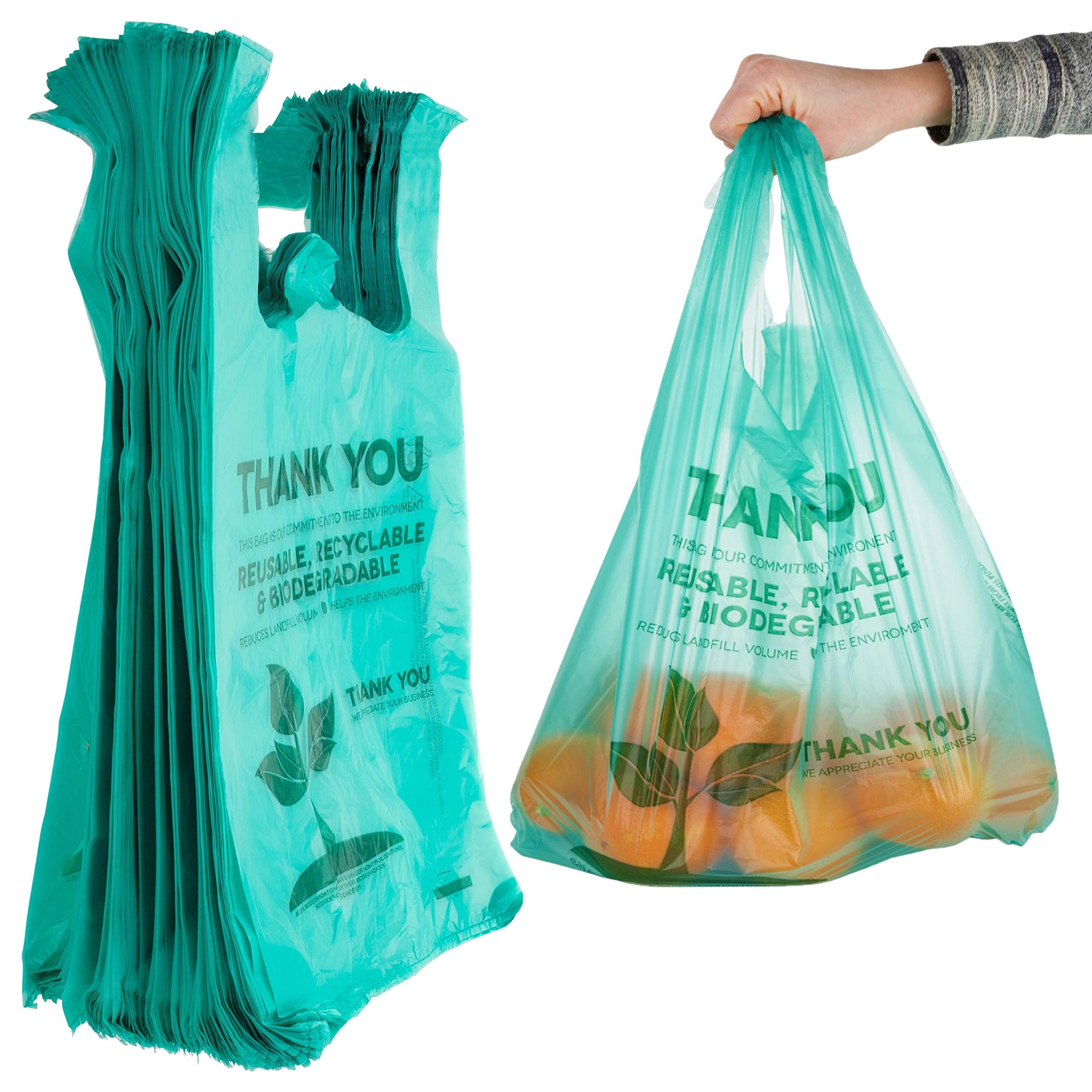 Eco-Friendly Biodegradable Plastic Grocery Bags (100 Count) - Reusable Supermarket Shopping Bags, Recyclable T-Shirt Bags & Small Trash Can Liners | Perfect for Grocery Stores, Retailers & Eco-Conscious Shoppers