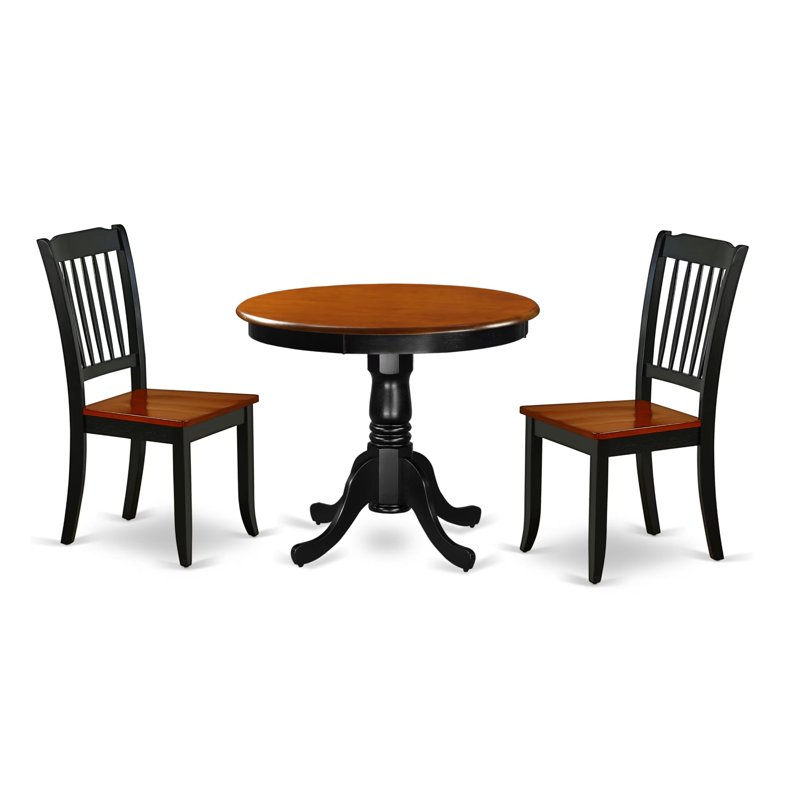 East West Furniture ANDA3-BCH-W 3-Piece Round Dining Table Set with Pedestal Base & 2 Chairs, 36x36 Inch, Black & Cherry - Perfect for Small Spaces, Apartments, Breakfast Nooks & Cozy Kitchens
