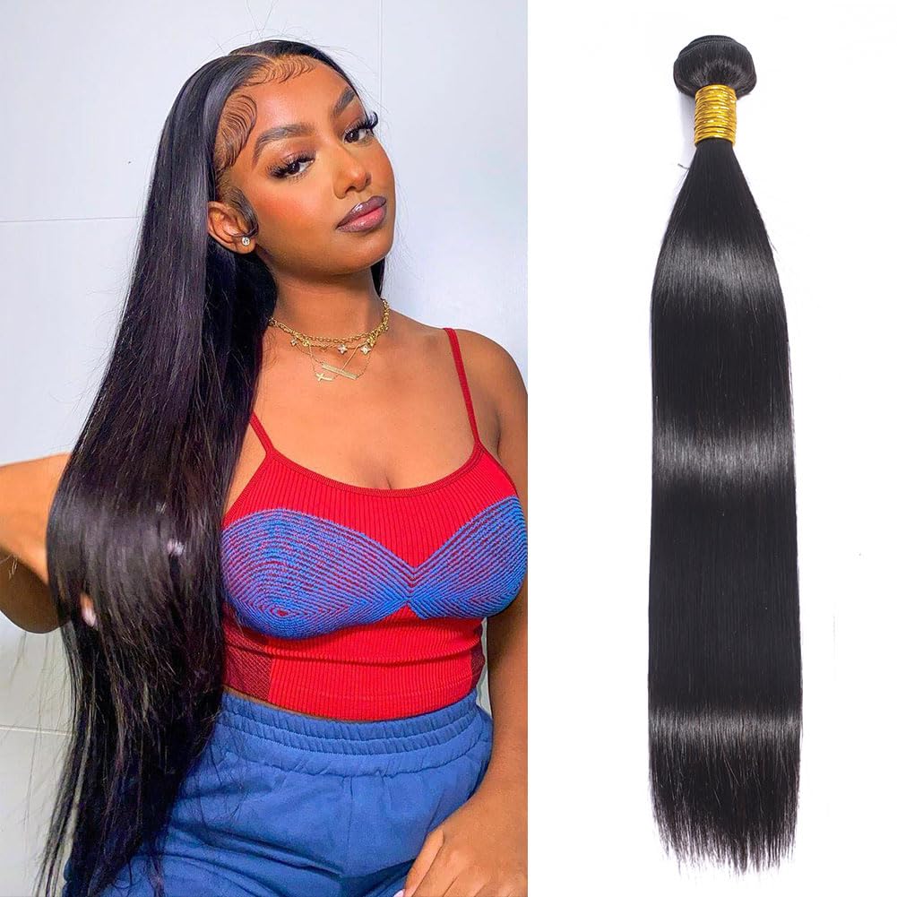 100% Unprocessed Brazilian Virgin Human Hair Bundles - 16 Inch Straight Bundles Natural Black Color for Women | Double Wefted Hair Extensions for Daily Styling & Special Occasions