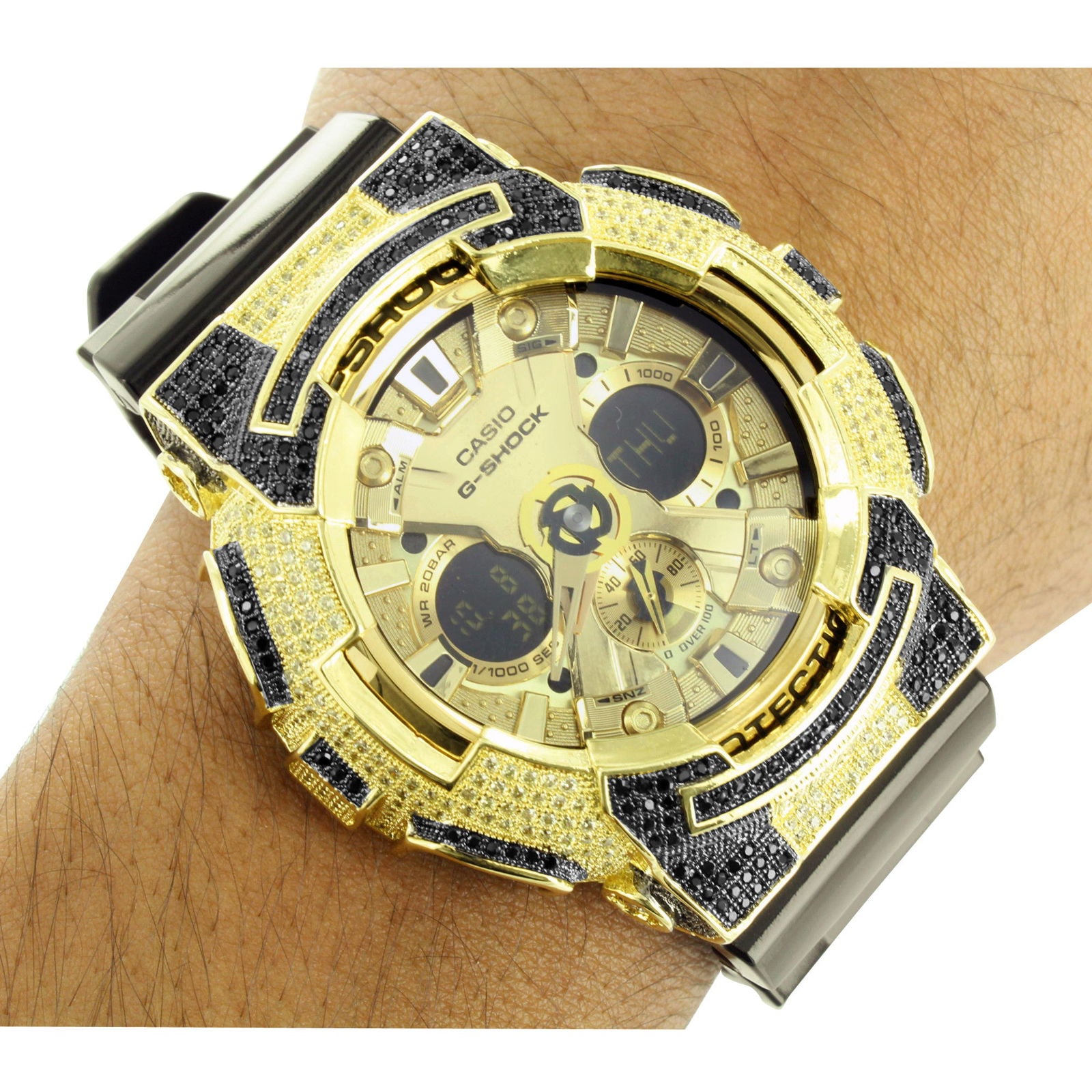 G-Shock GA200GD Men's Digital Watch - Black & Canary Yellow with Lab Diamonds | Rugged Sports, Outdoor Adventure & Everyday Wear