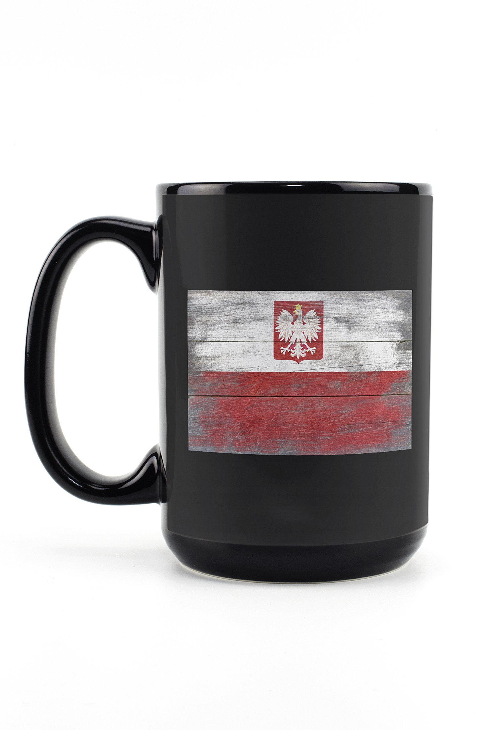 Lantern Press Rustic Poland Country Flag Coffee Mug – 15oz Black Ceramic Tea Cup, Dishwasher & Microwave Safe – Perfect for Home, Office, Travel & Gift Giving