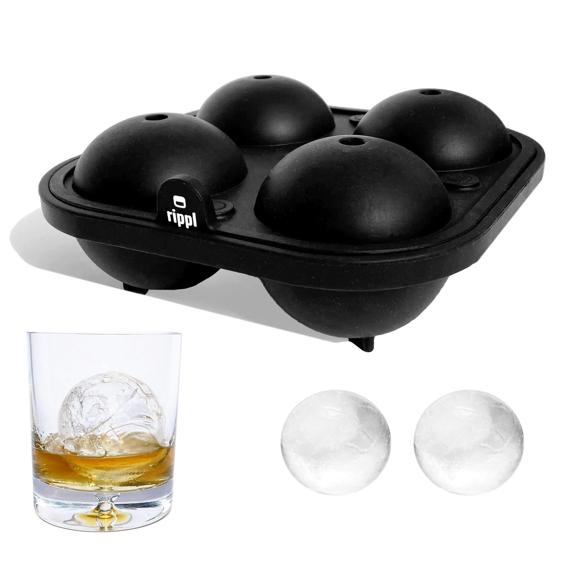 Premium Silicone Ice Sphere Tray - 4-Cavity Large Ice Ball Mold for Whiskey & Cocktails - Perfect for Bourbon, Scotch, and Chilled Drinks - BPA-Free & Easy Release - Black