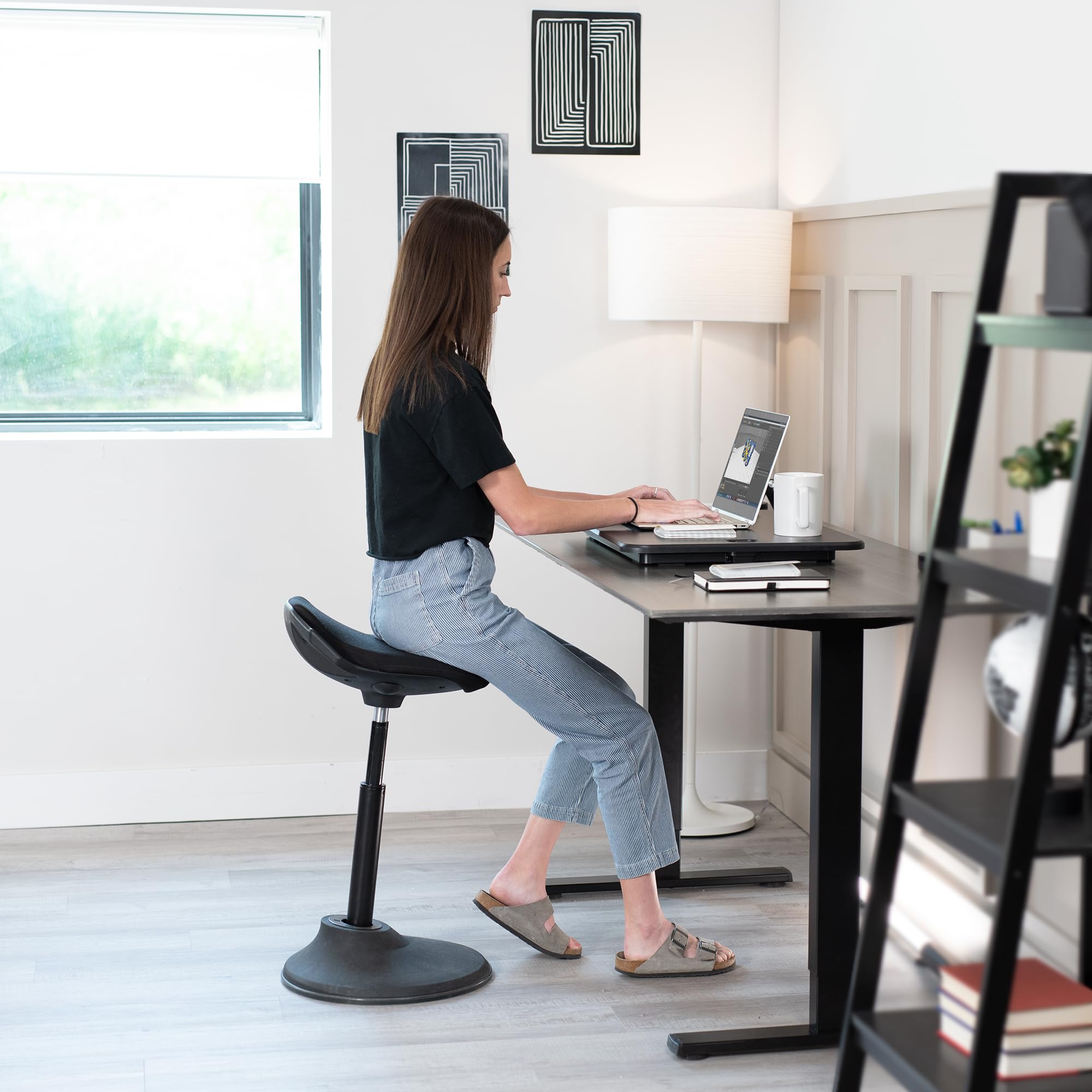 VIVO Ultra-Slim Single Monitor Stand Up Desk Riser - Height Adjustable Sit to Stand Workstation Converter for Laptop or Computer - Compact Black Desktop Riser (DESK-V001J) - Perfect for Home Office, Gaming Setup & Ergonomic Workspace