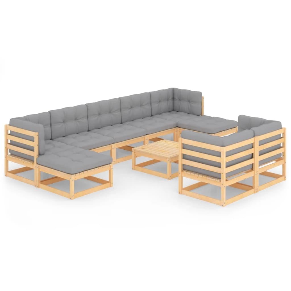 10-Piece VidaXL Patio Furniture Set - Outdoor Garden Sofa with Cushions, Sectional Sofa, Ottoman & Coffee Table in Solid Pine Wood - Perfect for Backyard, Poolside & Outdoor Entertaining