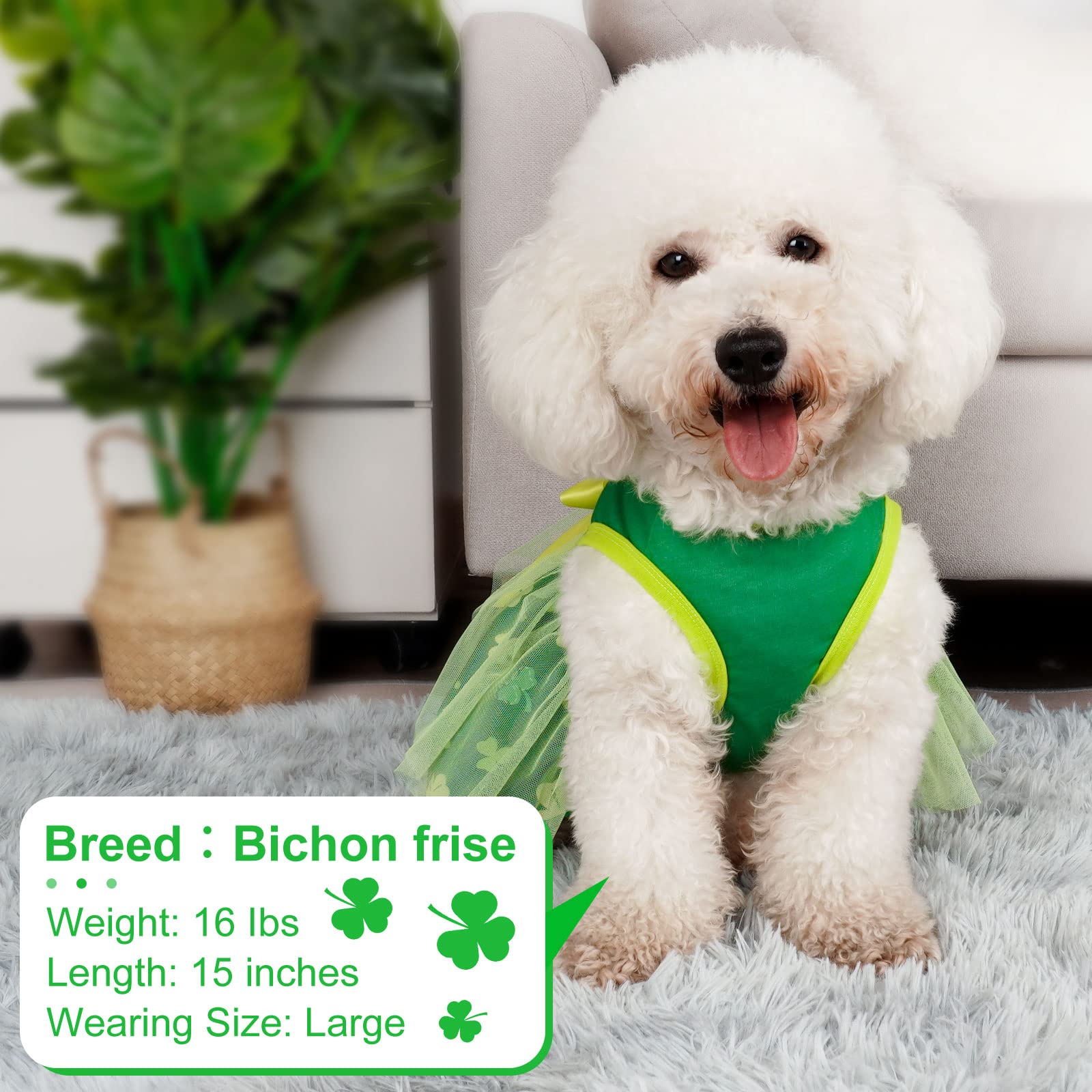 Cute St. Patrick's Day Dog Dress - Lucky Shamrock Pet Tulle Skirt with Bow Tie for Small Dogs & Puppies | Green Festive Outfit for Parties & Photo Shoots