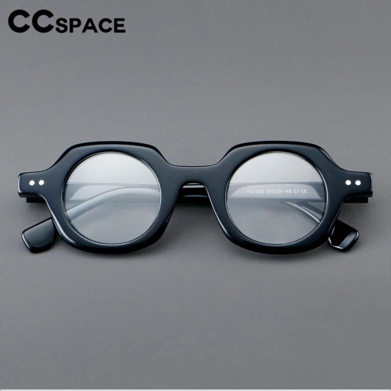 CCspace Unisex Full Rim Flat Top Round Acetate Eyeglasses 301253 - Retro Style Glasses for Men & Women - Perfect for Reading, Fashion & Everyday Wear