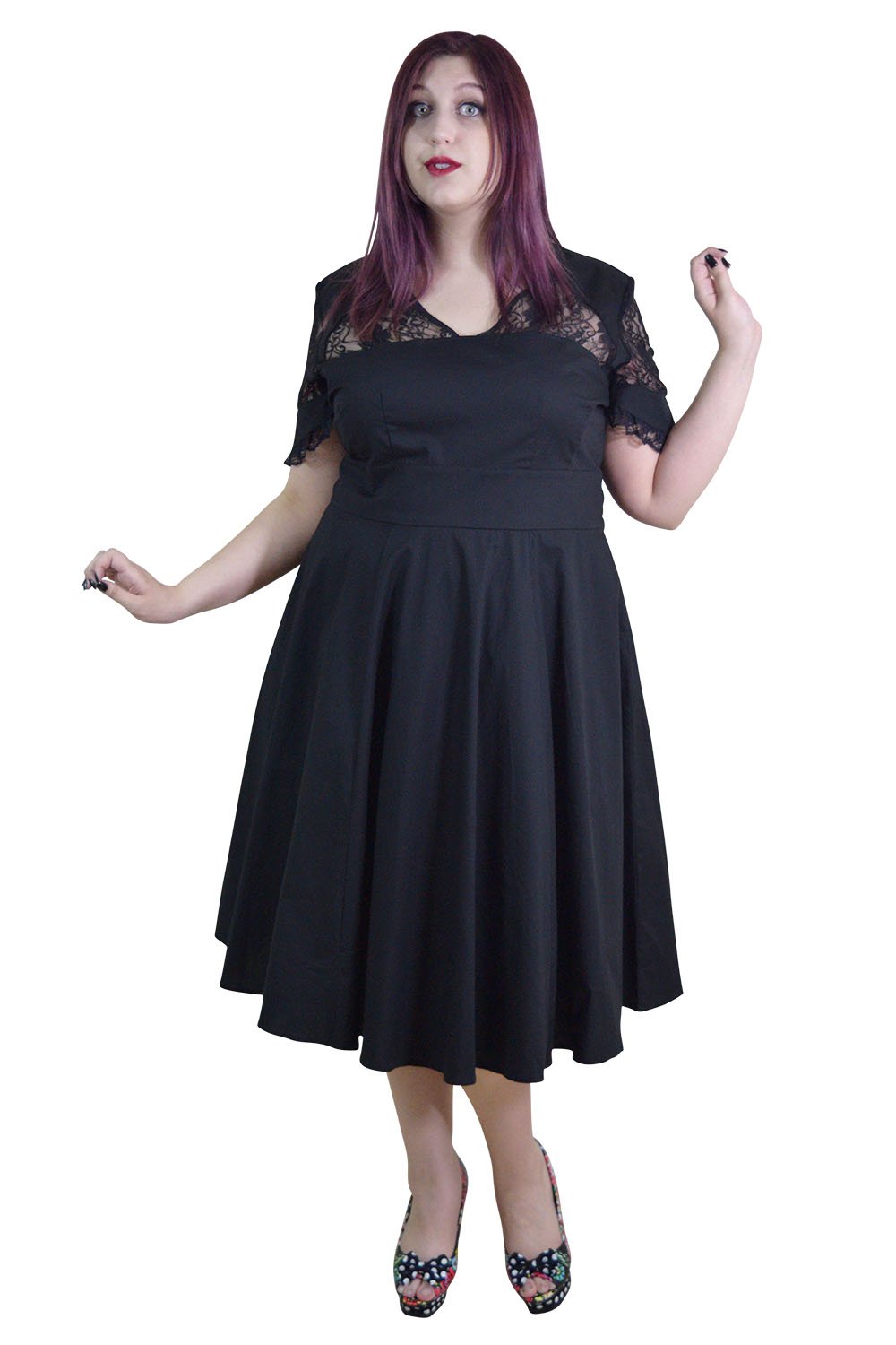 Victorian Gothic Black Flare Dress for Women - Elegant Lace Insert Romantic Vintage Style - Perfect for Halloween, Cosplay, Steampunk and Gothic Parties