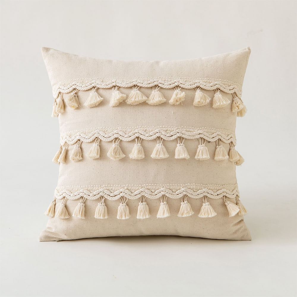 Boho Tassels Tufted Cushion Cover - Handmade Cotton Pillow Case for Sofa, Bed, Chair - Perfect for Bohemian Home Decor & Living Room Accent