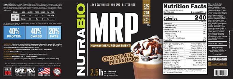 NutraBio MRP Chocolate Complete Meal Replacement Protein Powder - 2.5lbs | High Protein Shake for Weight Loss, Muscle Gain & On-the-Go Nutrition | Perfect for Gym, Work & Busy Lifestyles