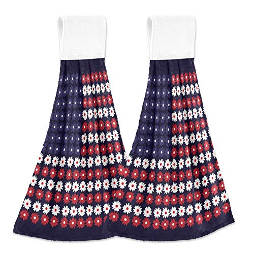 2 Pack Patriotic Flag Hand Towels - Soft Absorbent Microfiber Kitchen Towels with Summer Flowers Design for Bathroom, Laundry & Farmhouse Decor - Perfect for 4th of July, Memorial Day & Patriotic Home Decor