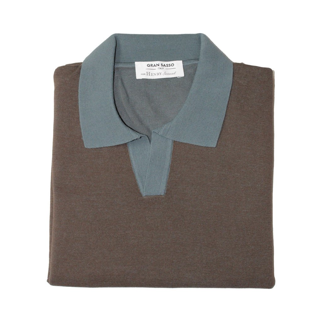 GRAN SASSO Men's Cotton Vanise Skipper Polo Shirt - Blue & Brown - Comfortable Casual Wear for Golf, Boating, and Outdoor Activities