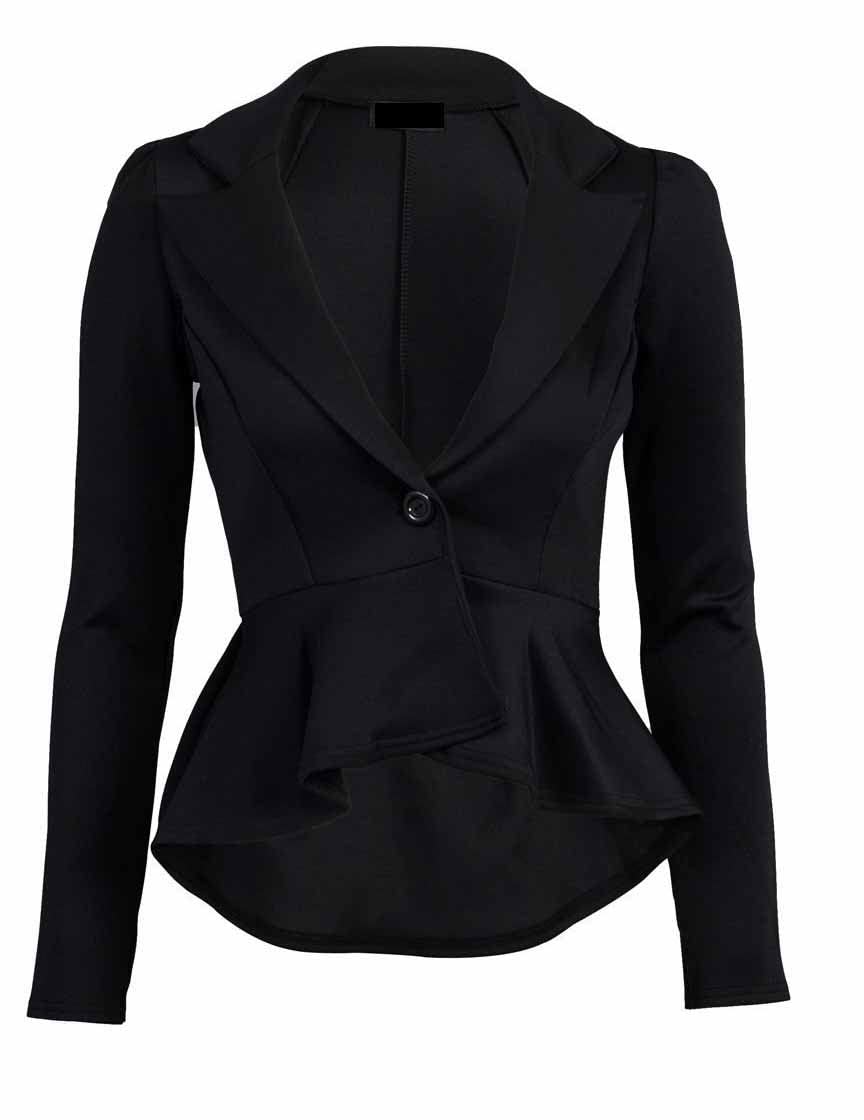 New Women's Fitted Dip Hem Peplum Style Button Blazer Jacket - Perfect for Office, Parties, and Casual Outings