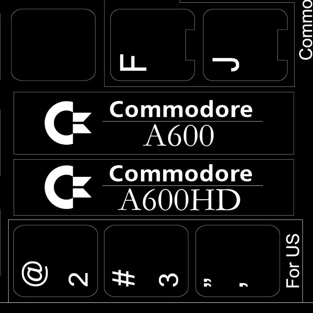 Commodore A600/A600HD Non-Transparent Keyboard Stickers - Black Background | Replacement Key Decals for Retro Computer Enthusiasts | Perfect for Gaming, Typing & Vintage PC Restoration