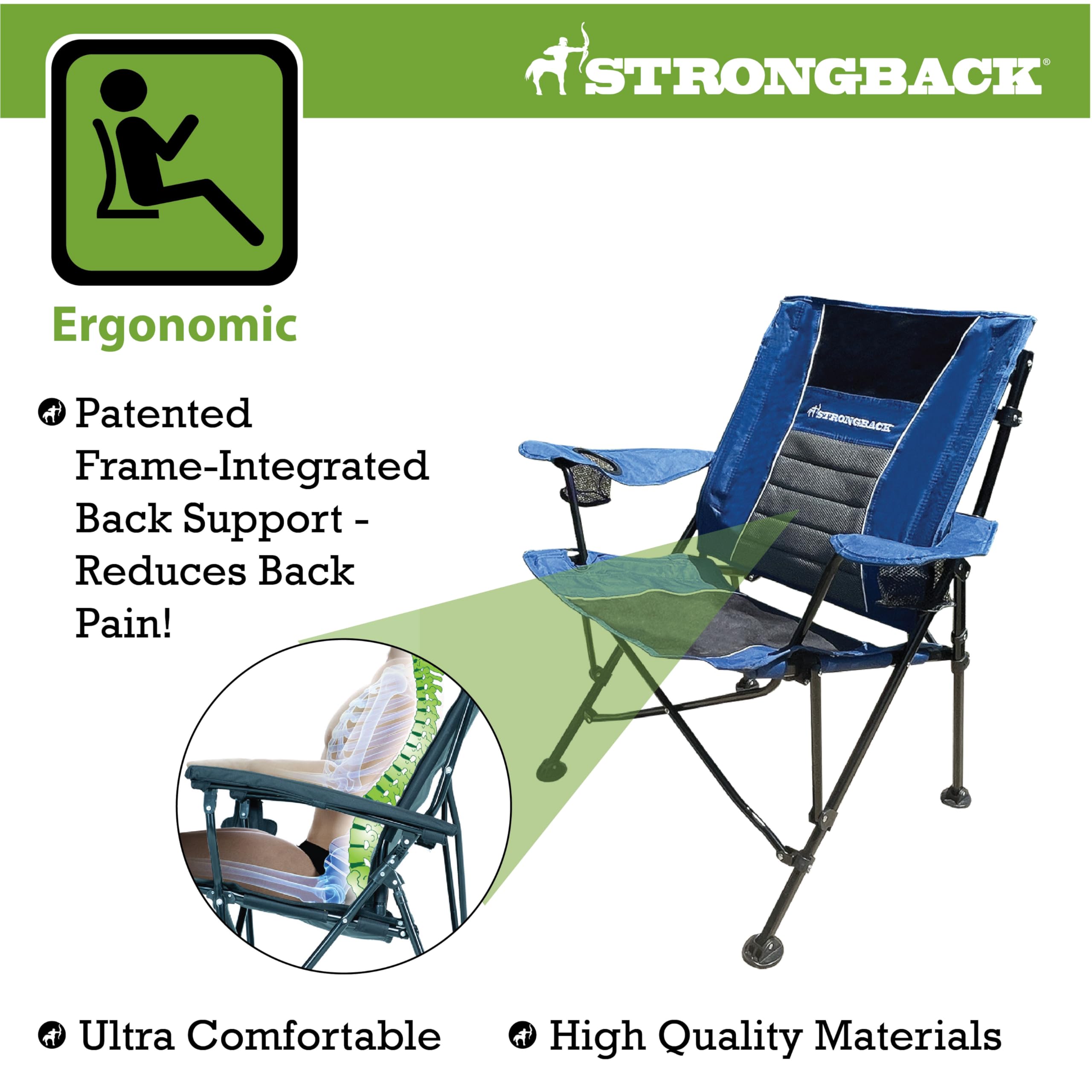 STRONGBACK XL Guru Heavy Duty Camping Chair with Lumbar Support - Portable Backpack Folding Outdoor Chair for Camping, Hiking, Beach, Picnics & Backyard Relaxation