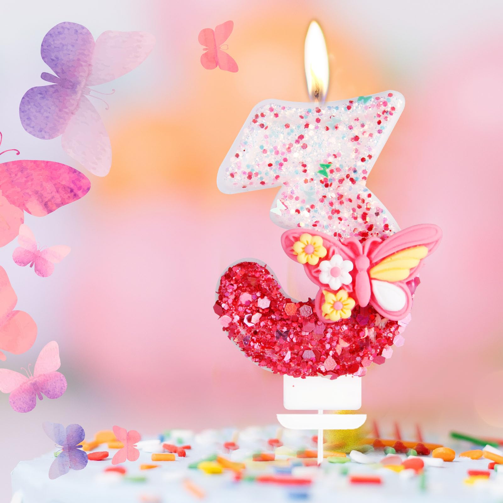 3rd Birthday Candles for Girls - Pink Butterfly Number 3 Cake Topper - Birthday Party, Wedding & Anniversary Celebration Decorations - Perfect for Girls' Birthday Cakes, Cupcakes, and Dessert Table Displays