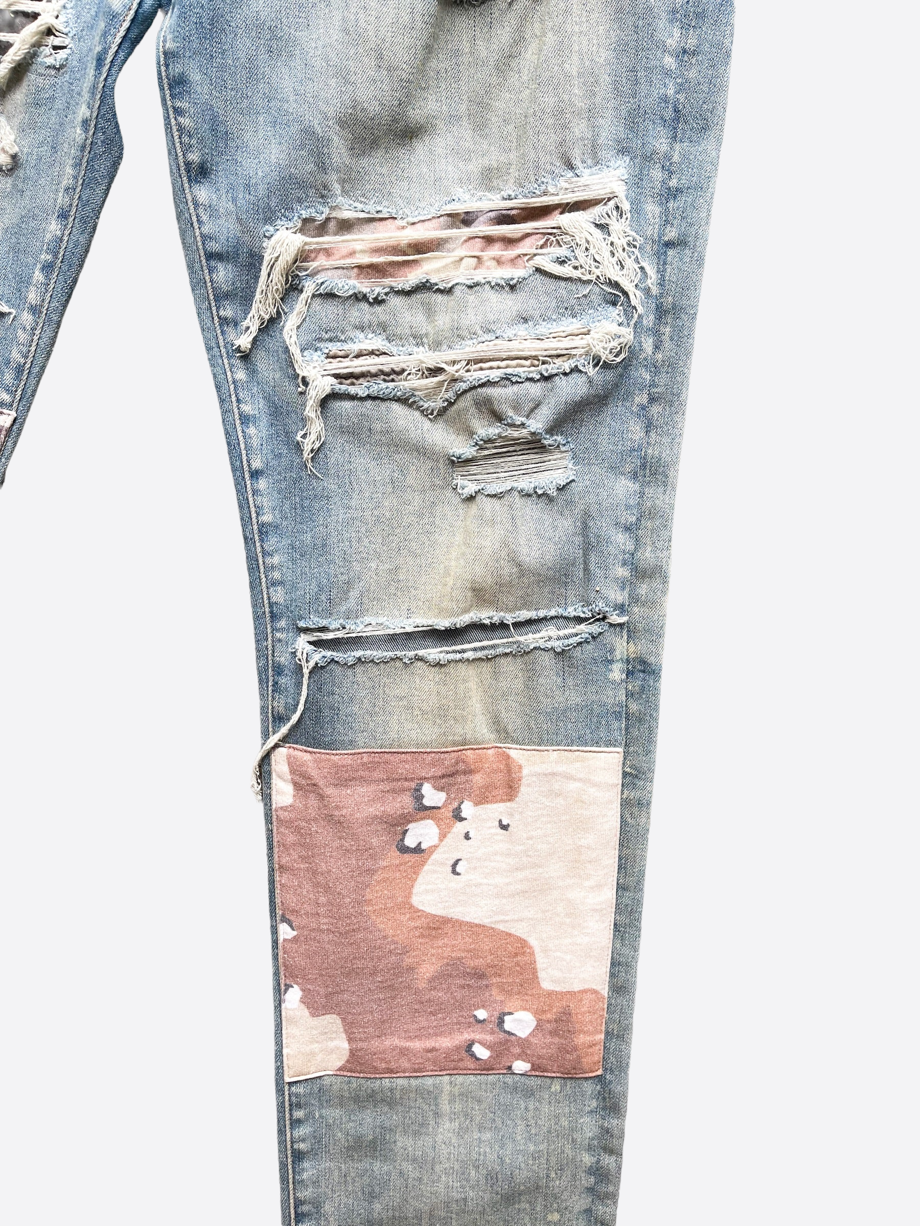 Amiri Military Camo Patch Jeans for Men - Distressed Denim Pants with Camouflage Design | Perfect for Streetwear & Casual Outfits