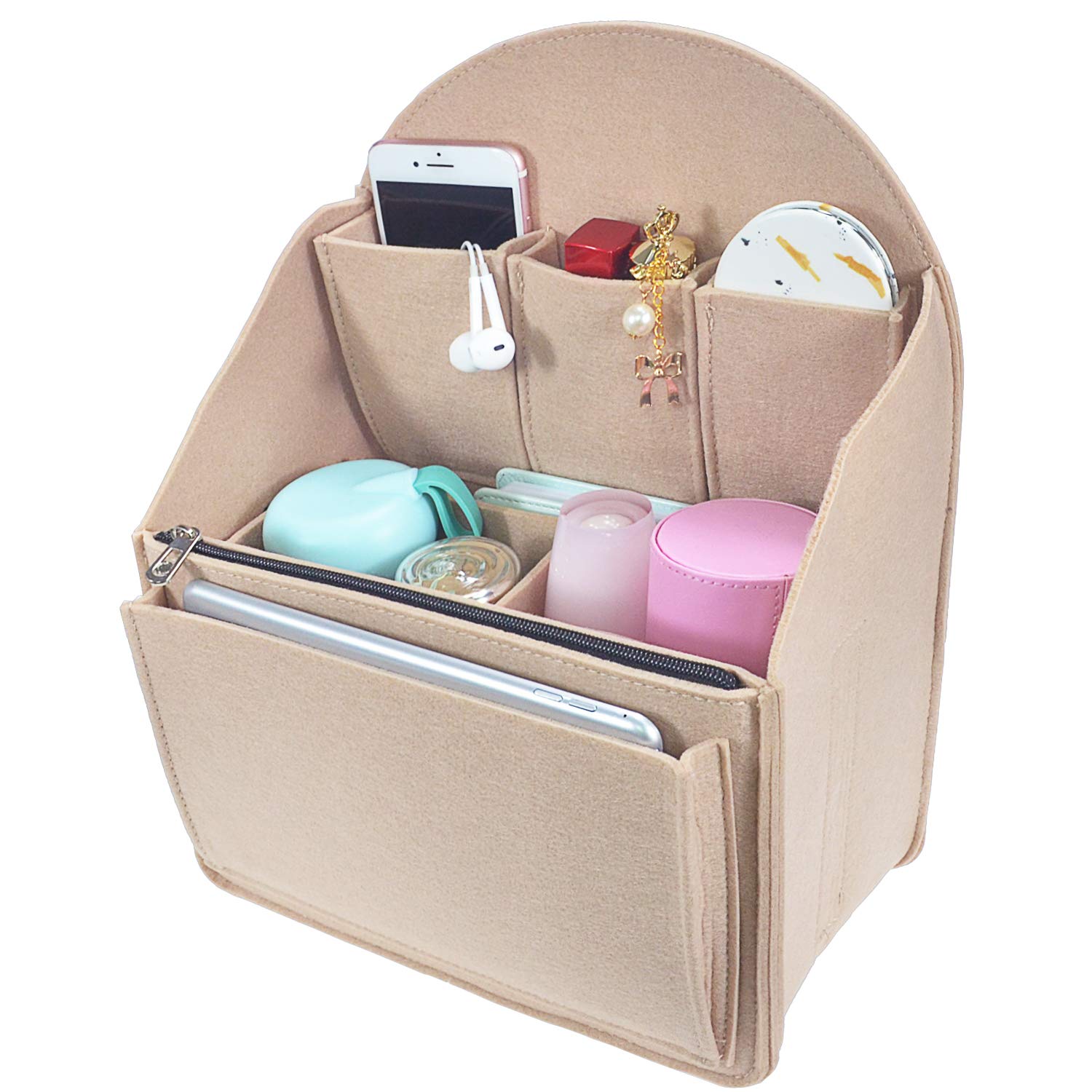 Premium Felt Backpack Organizer Insert - Large Beige Purse Organizer for Men & Women - Perfect for Backpacks, Rucksacks, Handbags & Shoulder Bags - Ideal for Travel, Work & Daily Commute