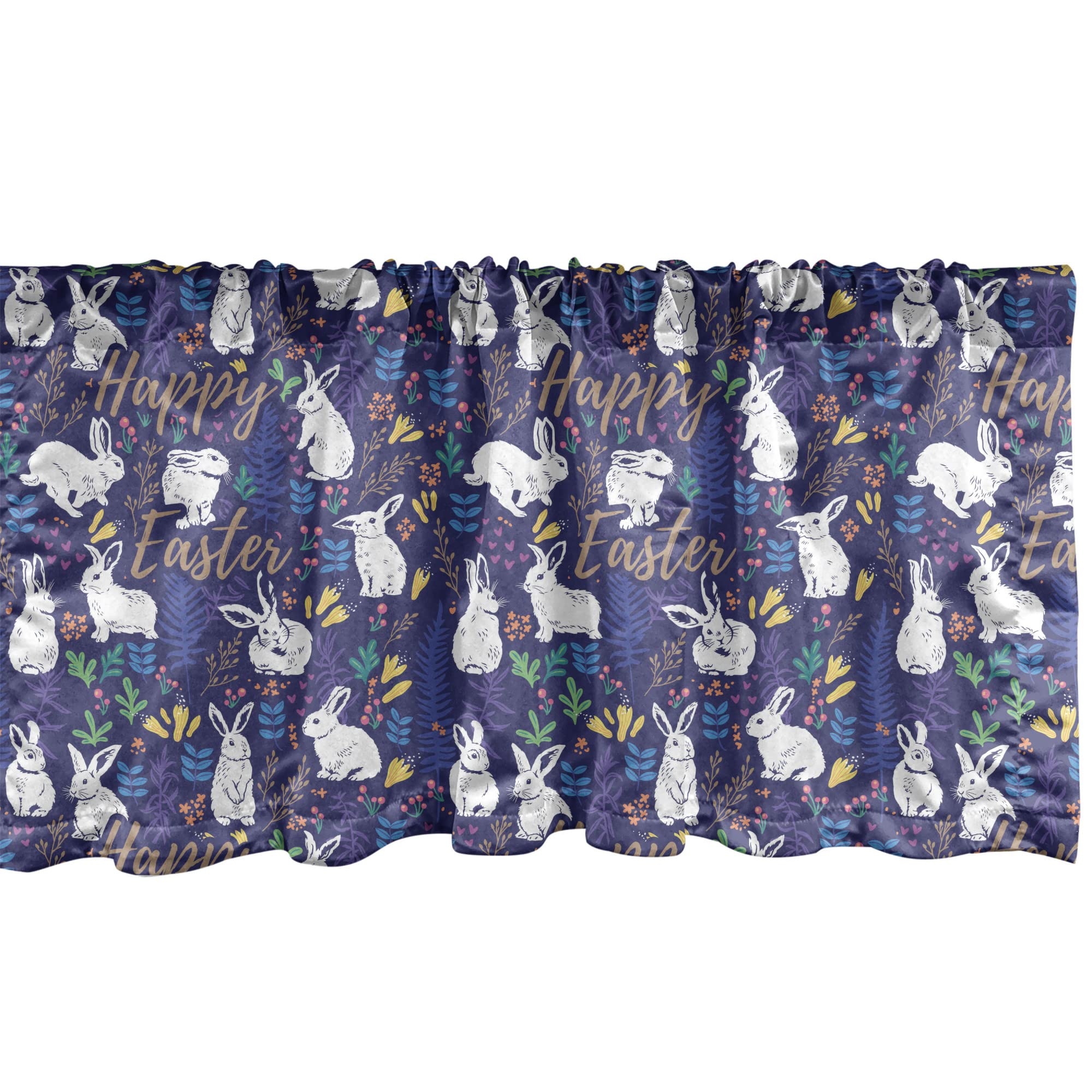 Ambesonne Easter Window Valance Set of 2 - Rabbit Design with Botanical Patterns & Easter Greetings, 54