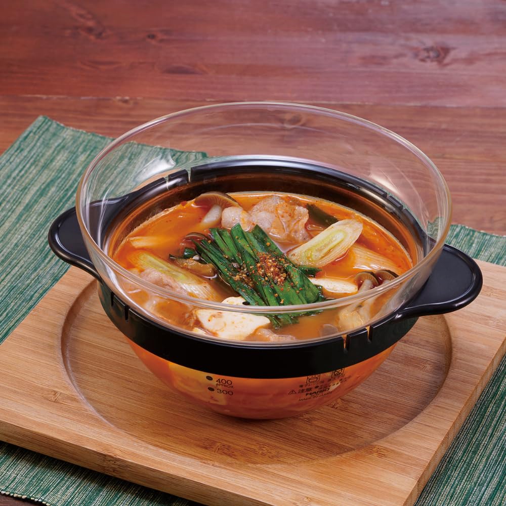 HARIO XOY-1-B 15.9 oz (450ml) Japanese Glass Microwave Pot for Cooking, Cream Soup & Side Dishes - Durable Black Kitchenware for Easy Microwave Meals & Homemade Recipes