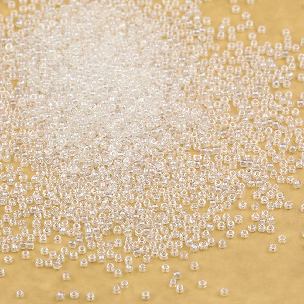 2mm Round Uniform Glass Seed Beads - 12/0 Size, Transparent Pearl (10,000pcs/110g per Box) for DIY Jewelry Making, Bracelets, Necklaces & Craft Projects - Perfect for Beading, Embroidery & Home Decor