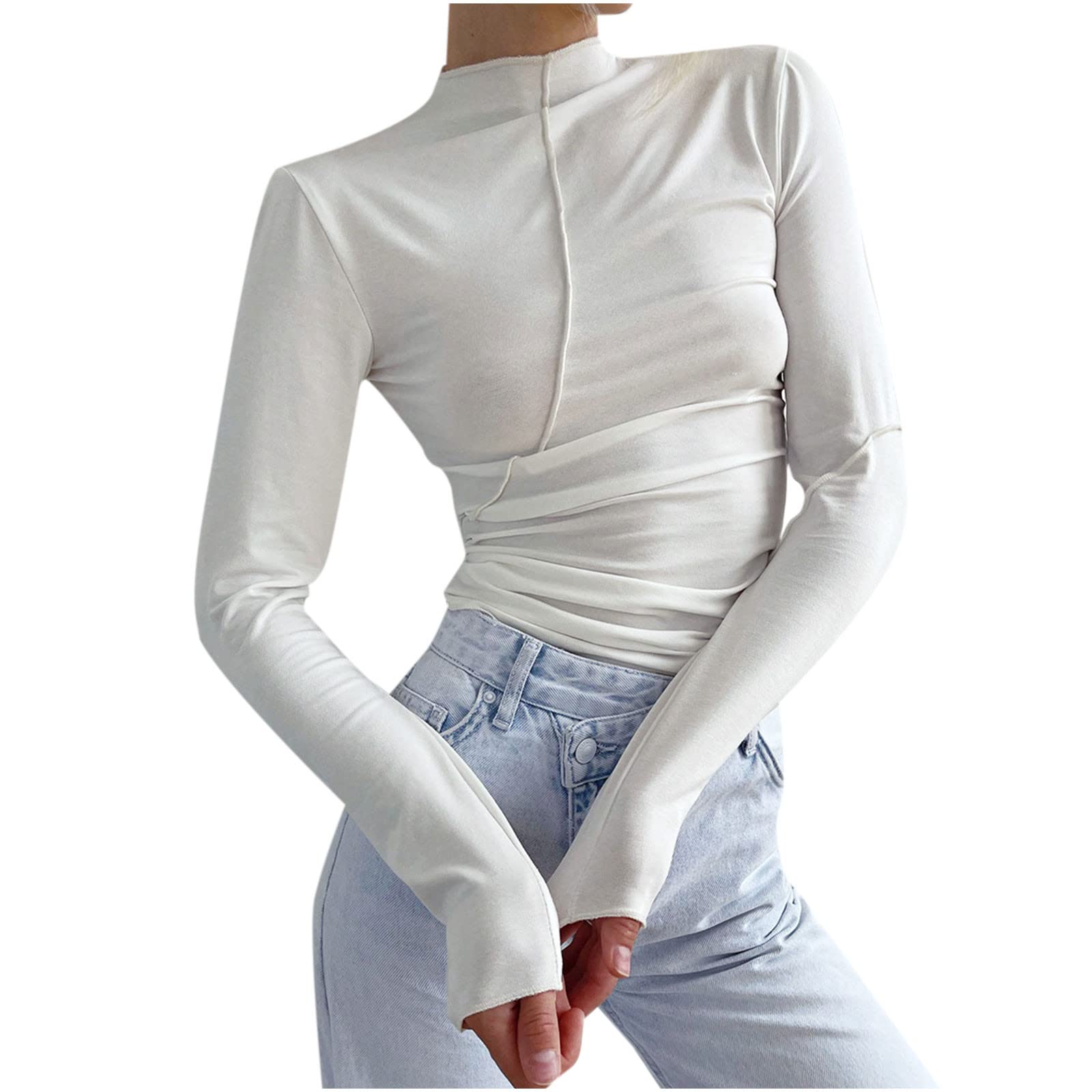 Women's Slim Fit Turtleneck Long Sleeve Pullover Shirt - Lightweight Casual Solid Color Top for Layering | Perfect for Office Wear, Fall Outfits & Everyday Comfort