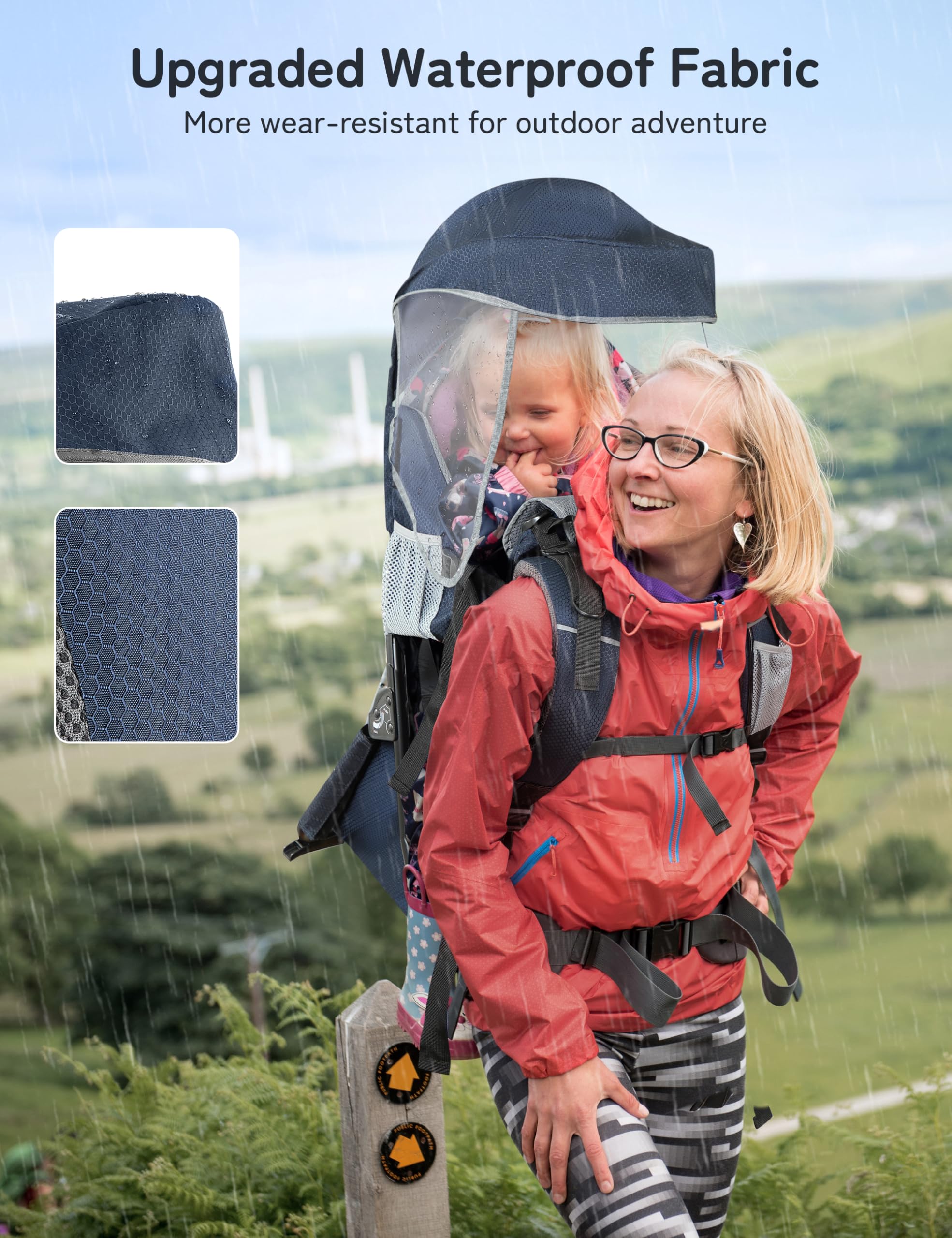**Besrey Baby Backpack Carrier - Adjustable Toddler Hiking Backpack with 3-Height Safety Seat, Lightweight Foldable Frame & Large Capacity - Perfect for Outdoor Adventures, Travel & Family Hiking (Blue/Grey)**