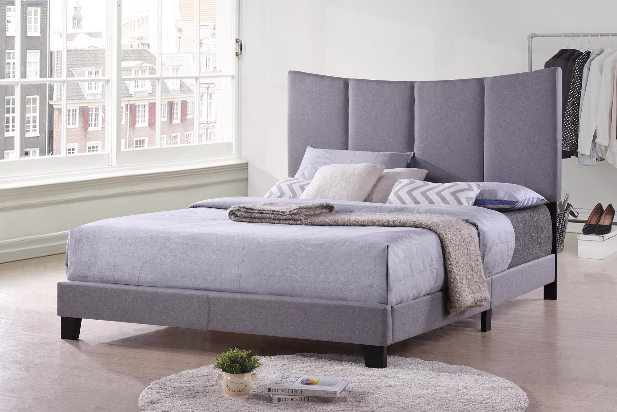 Kings Brand Corinth Smoke Gray Full Size Upholstered Bed Frame with Headboard - Modern Upholstered Platform Bed for Master Bedroom, Guest Room & Dorm