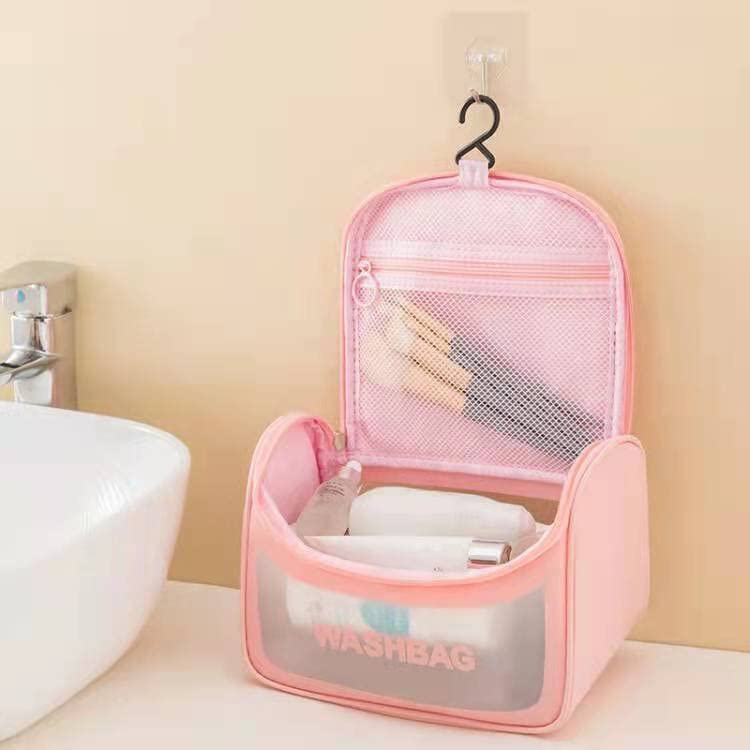 Transparent PVC Cosmetic Travel Bag - Pink Toiletry Organizer for Women & Girls, Perfect for Travel & Daily Use
