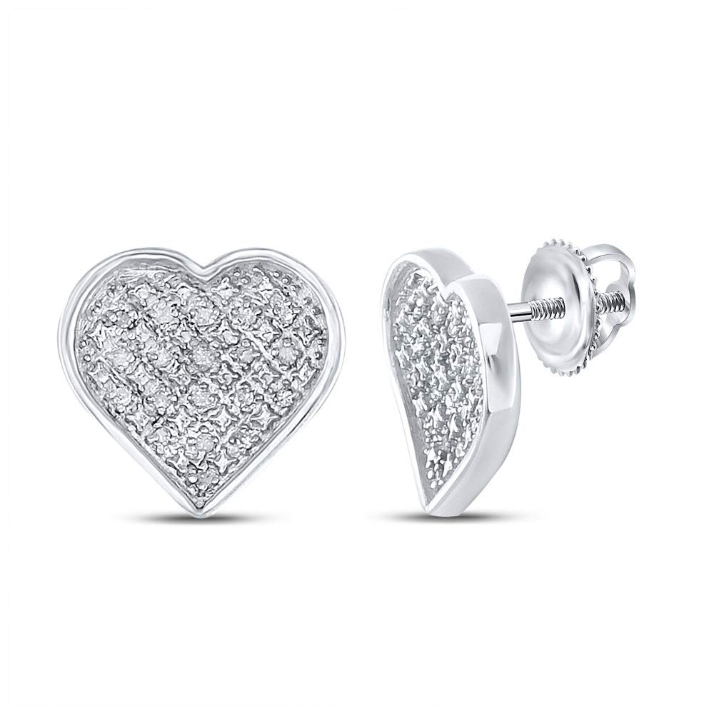 Sterling Silver Women's Round Diamond Heart Earrings 1/10 CTTW - Elegant Gift for Valentine's Day, Anniversary & Special Occasions