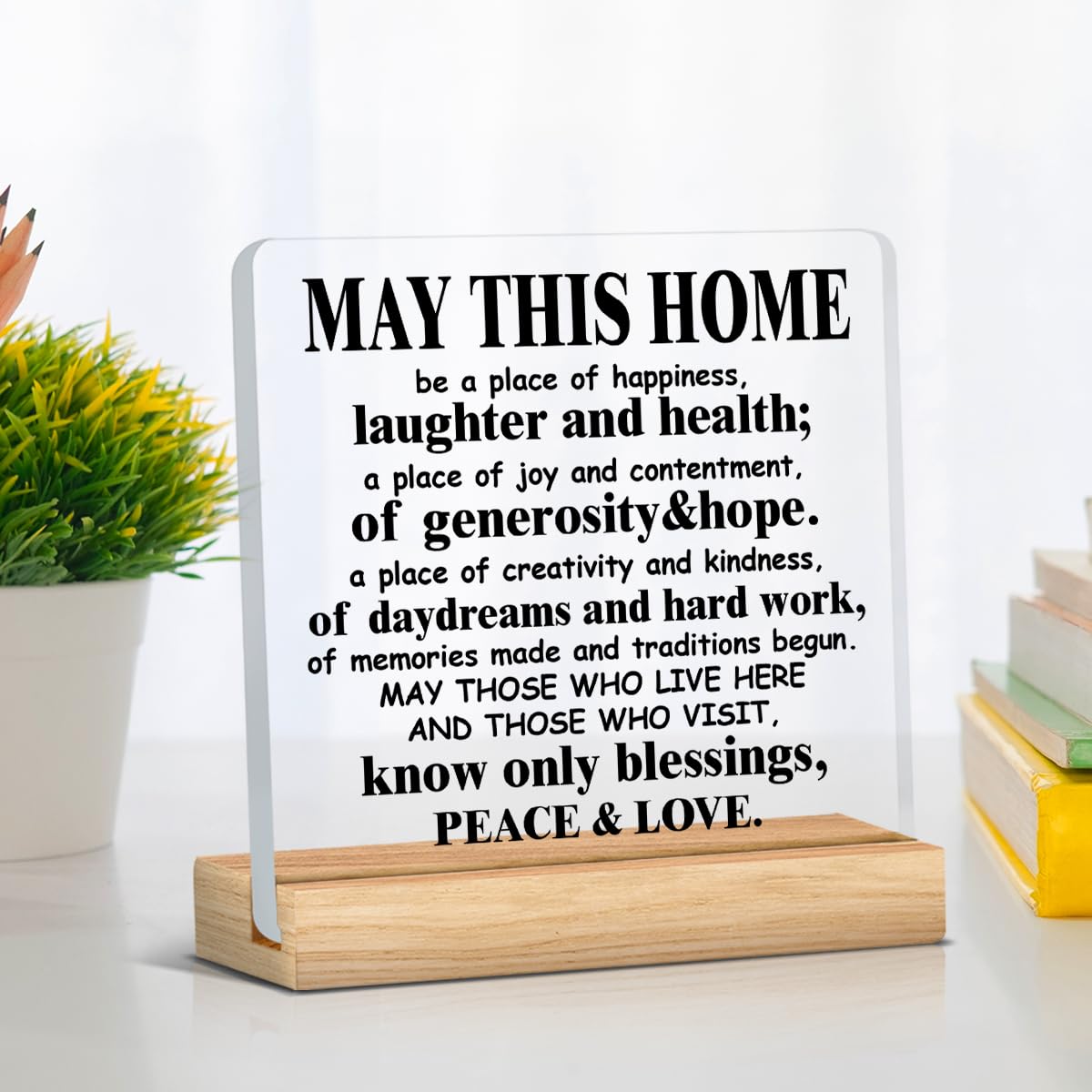 May This Home Acrylic Desk Sign - Inspirational Housewarming Gift for Women & Men - Religious Home Decor for New Homeowners, Office Desk, or Wedding Gift