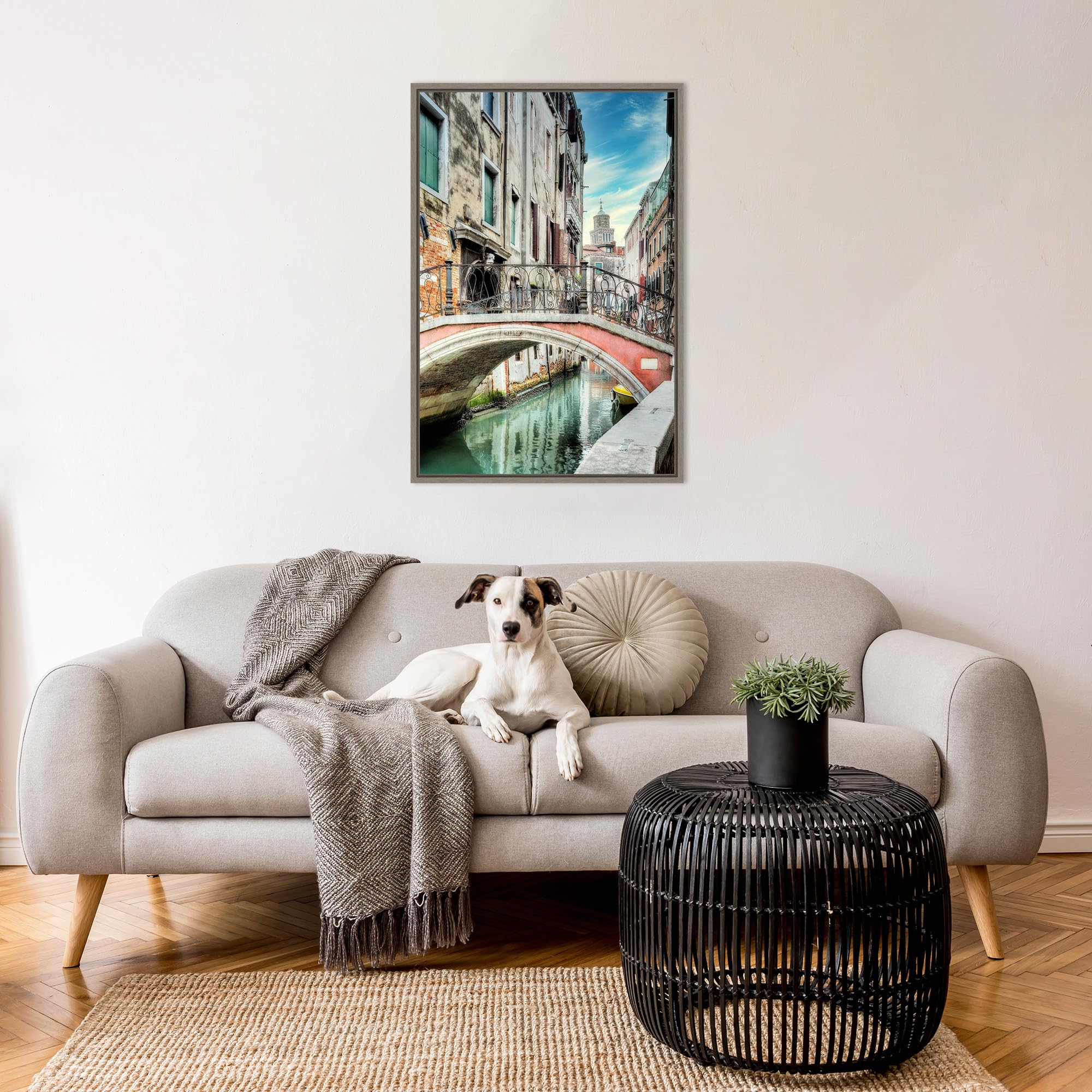 Amanti Art Framed Canvas Wall Art - 33x23 Venetian Canale Italy Landscape Painting by Alan Blaustein, Rustic Cityscape Decor, Large Framed Poster for Living Room & Bedroom - Perfect for Home, Office & Gift Giving