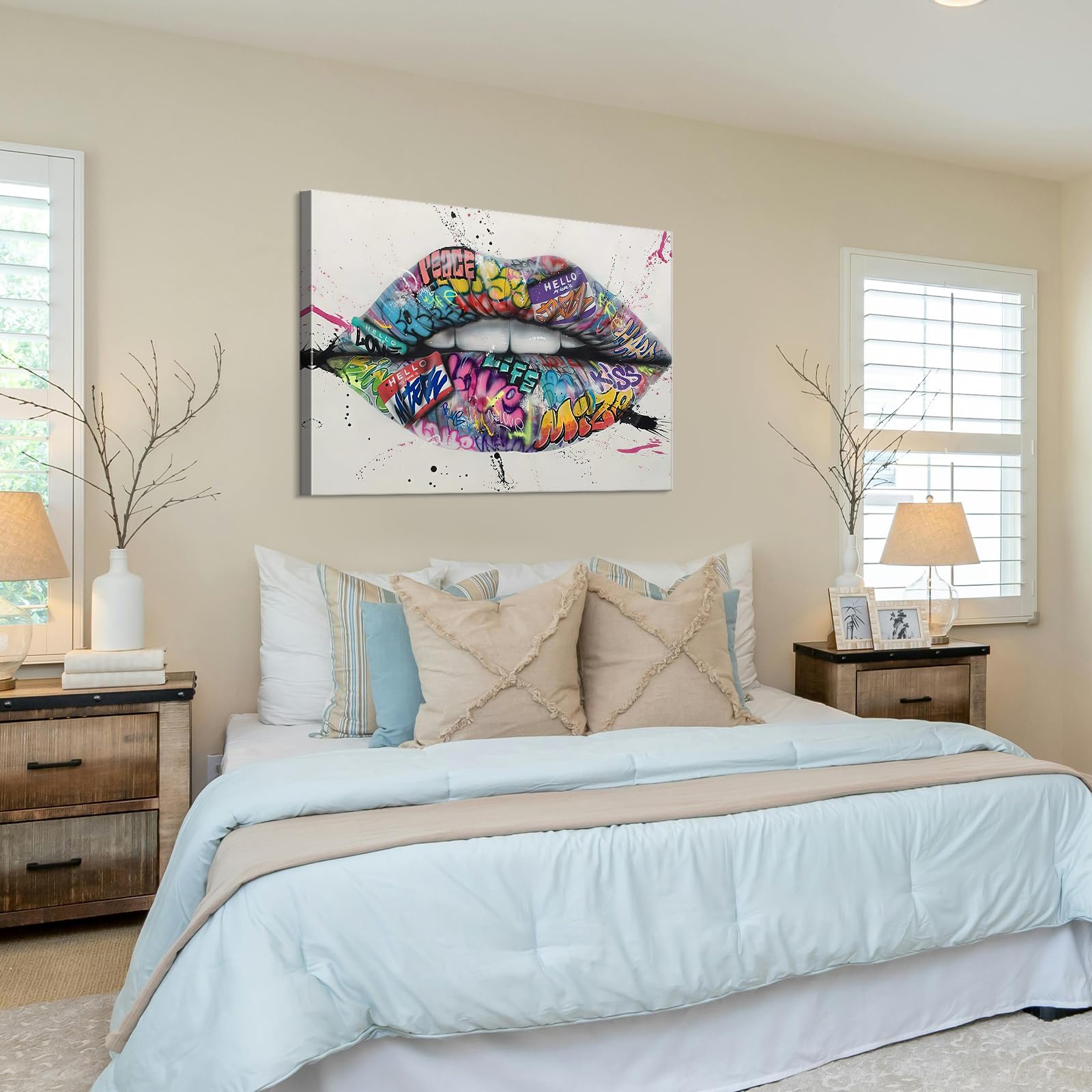 Lip Graffiti Wall Art Poster - Vibrant Street Art Decor for Living Room & Bedroom (28x40 Inches) - Perfect for Urban Home & Office Decor
