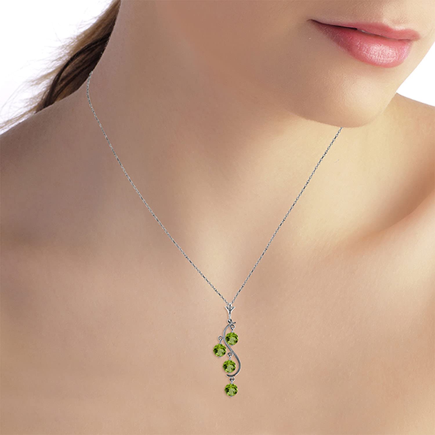 14K Yellow, White & Rose Gold Necklace with Peridot Curved Drop Pendant - Galaxy Gold GG Elegant Jewelry for Women, Perfect for Weddings, Parties & Special Occasions