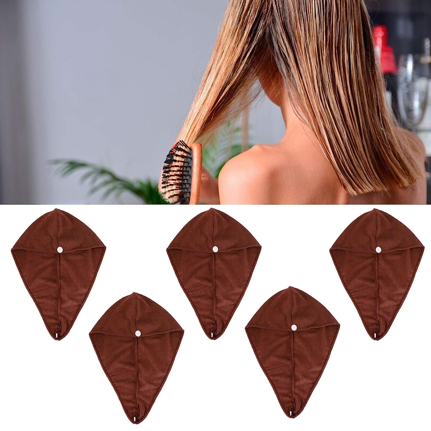 Set of 2 Excluzo Microfiber Hair Drying Hats & 5 Quick-Dry Hair Towel Wraps - Soft & Absorbent for Women, Men & Kids - Perfect for Travel, Gym & Home Use (Coffee Color)