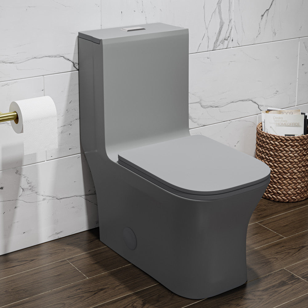 Concorde One Piece Square Toilet with Dual Flush Technology 1.1/1.6 GPF - Matte Grey Finish for Modern Bathrooms | Water-Efficient Design for Home & Commercial Use