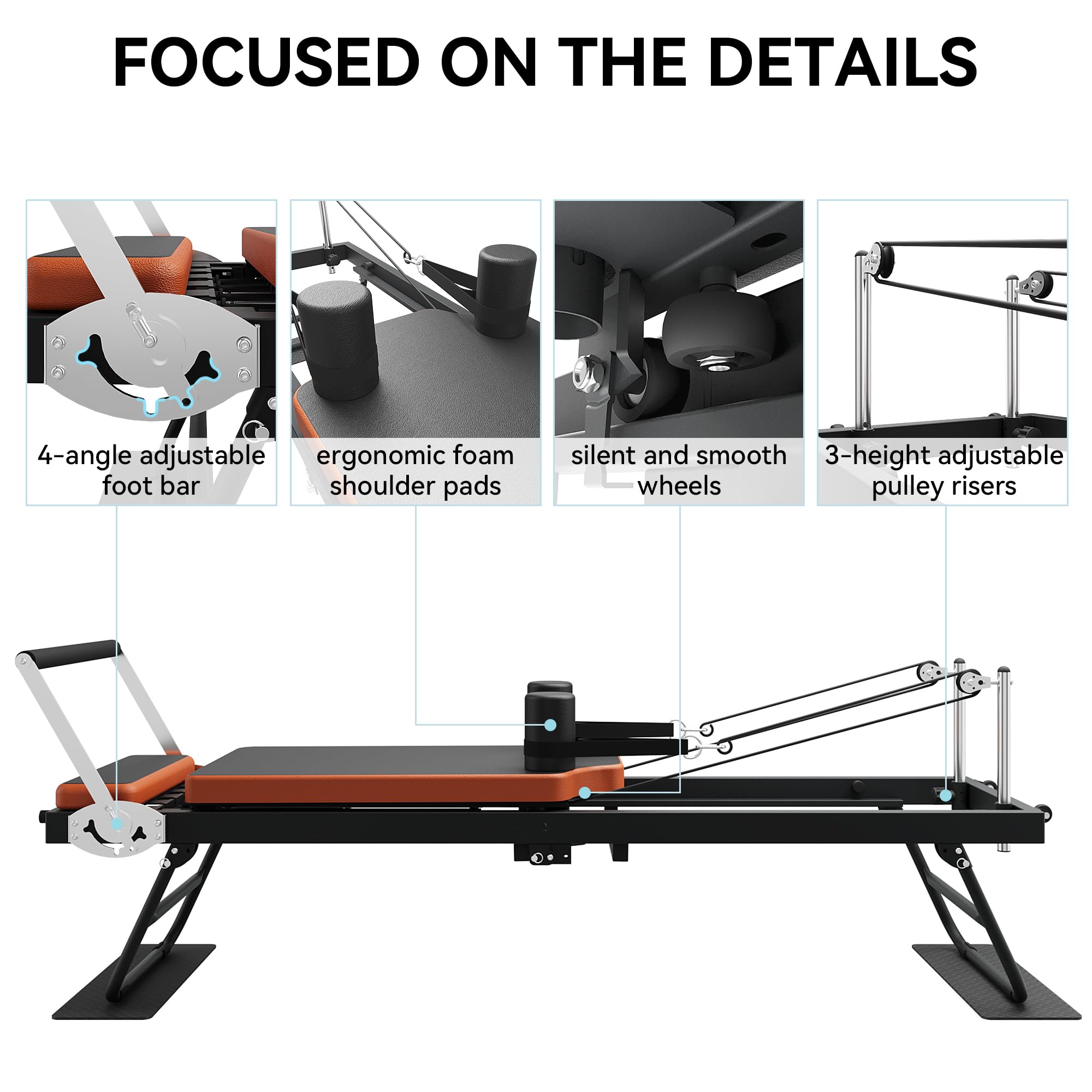 Foldable Pilates Reformer Machine for Home & Gym - Durable Equipment for Beginners & Advanced Users, Supports Up to 250 lbs - Perfect for Full-Body Workouts, Strength Training & Rehabilitation Exercises