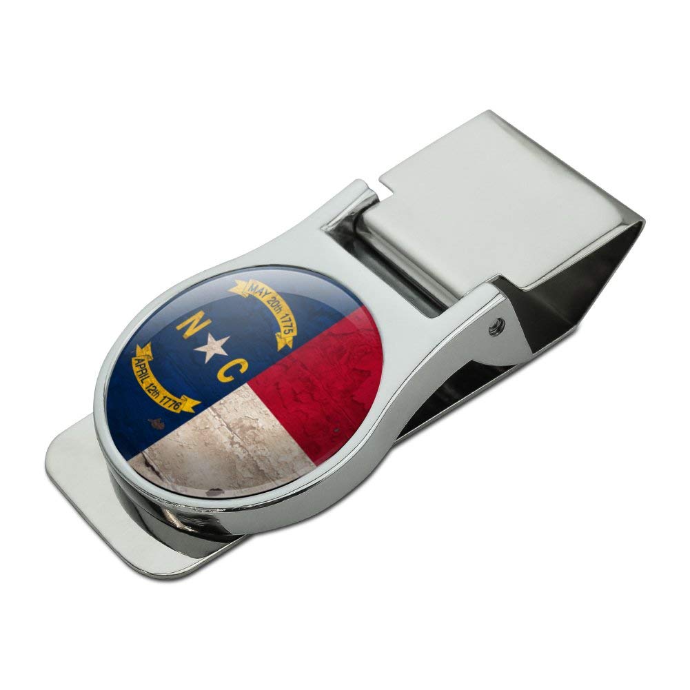Vintage Rustic North Carolina State Flag Money Clip - Distressed USA Satin Chrome Plated Metal Cash Holder for Men | Perfect for Gifts, Travel & Everyday Wallet Organization