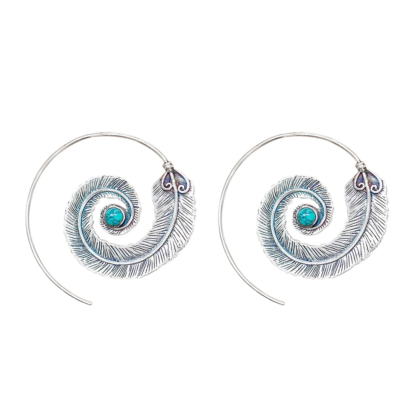Boho Spiral Feather Earrings for Women - Gold Jewelry Set, Trendy Dangle Earrings, Fashion Jewelry Gift for Her - Perfect for Parties, Weddings & Boho Outfits