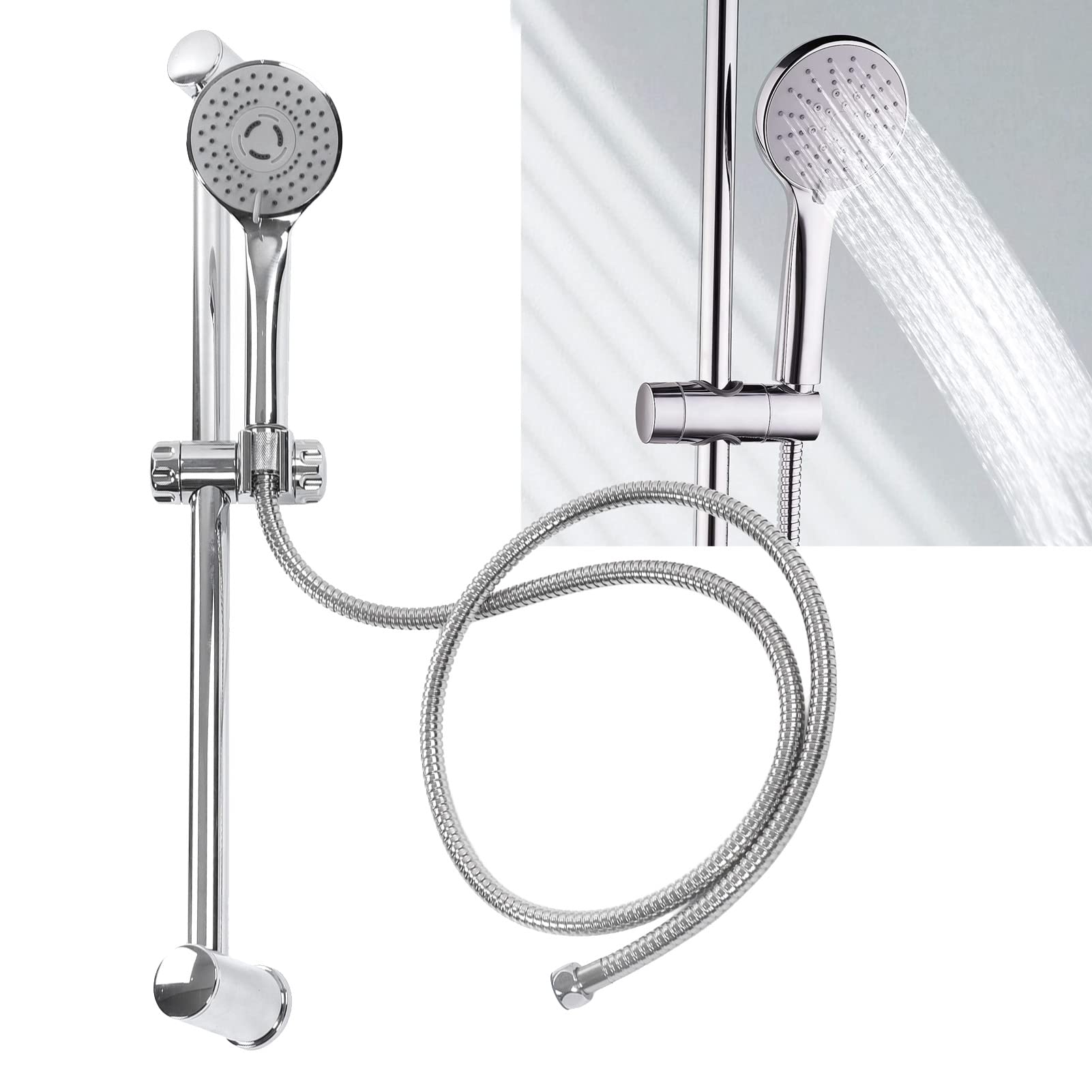 Adjustable Shower Rail Set with Handheld Shower Head - 59.06 Inch Slide Bar & 150cm Hose - G1/2 Bathroom Shower System for Spa-Like Relaxation & Convenient Hair Washing